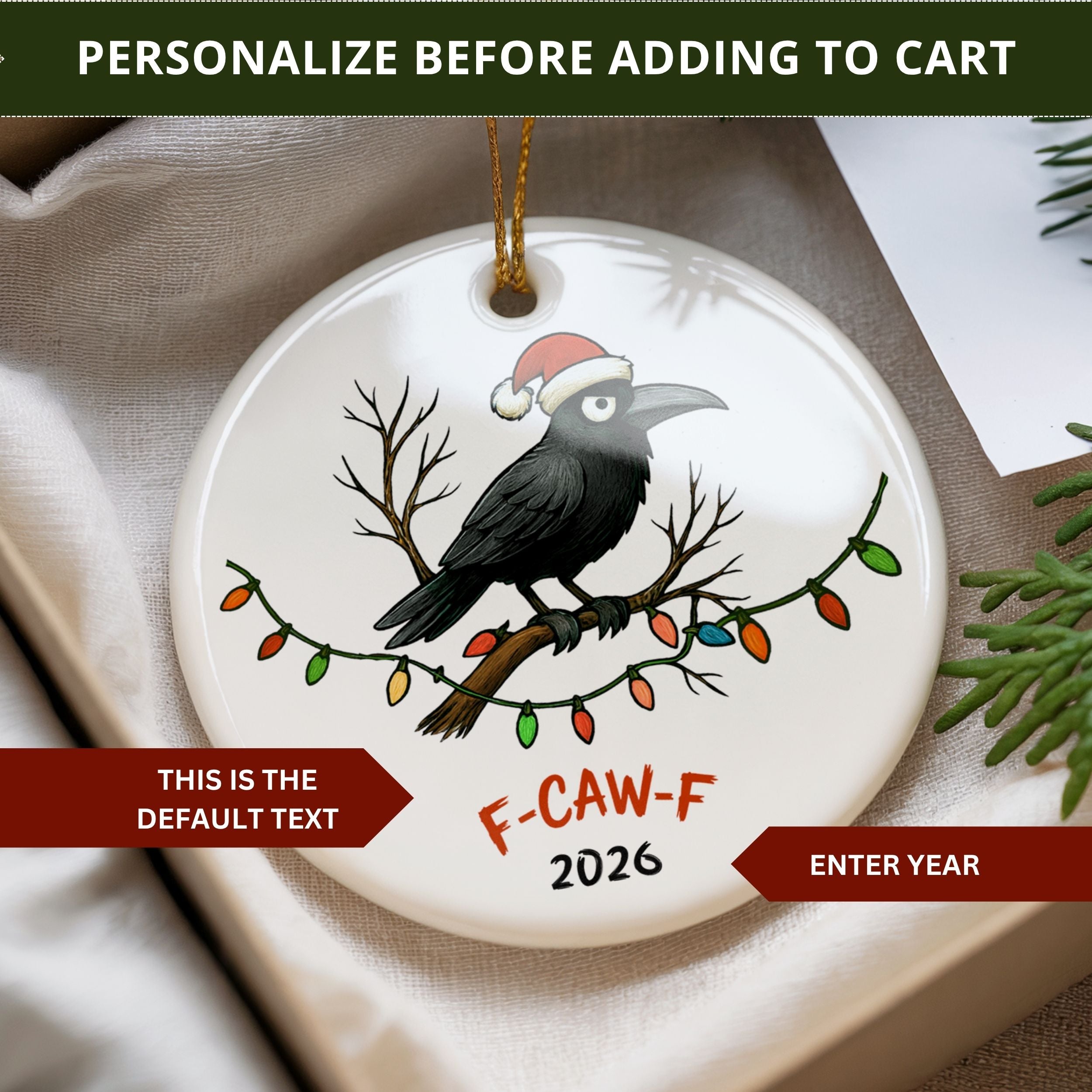 Funny 2026 Crow Christmas Ornament, F-CAW-F Year in Review Coworker Gift