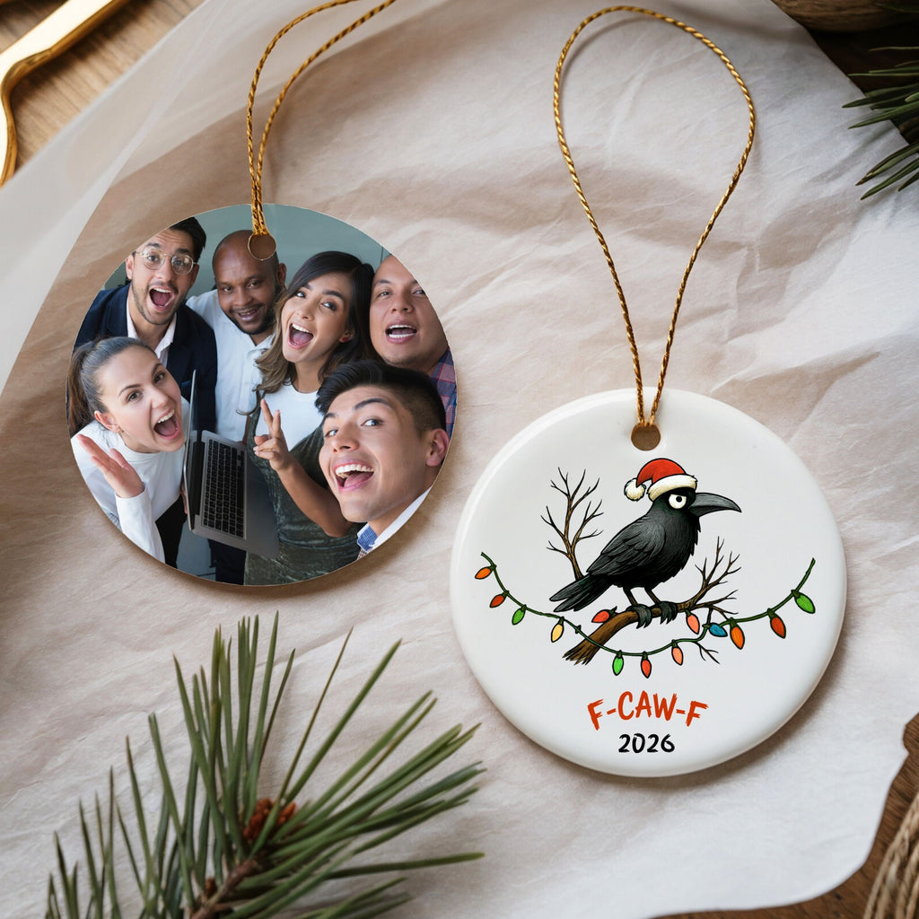 Funny 2026 Crow Christmas Ornament, F-CAW-F Year in Review Coworker Gift