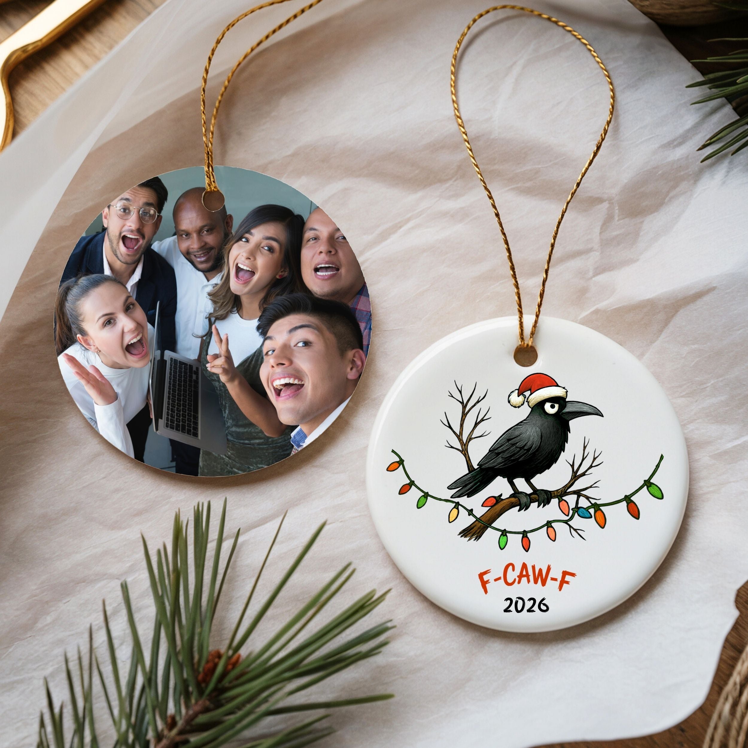 Funny 2026 Crow Christmas Ornament, F-CAW-F Year in Review Coworker Gift