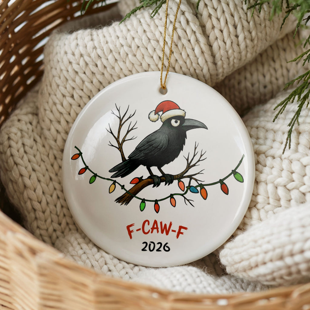 Funny 2026 Crow Christmas Ornament, F-CAW-F Year in Review Coworker Gift