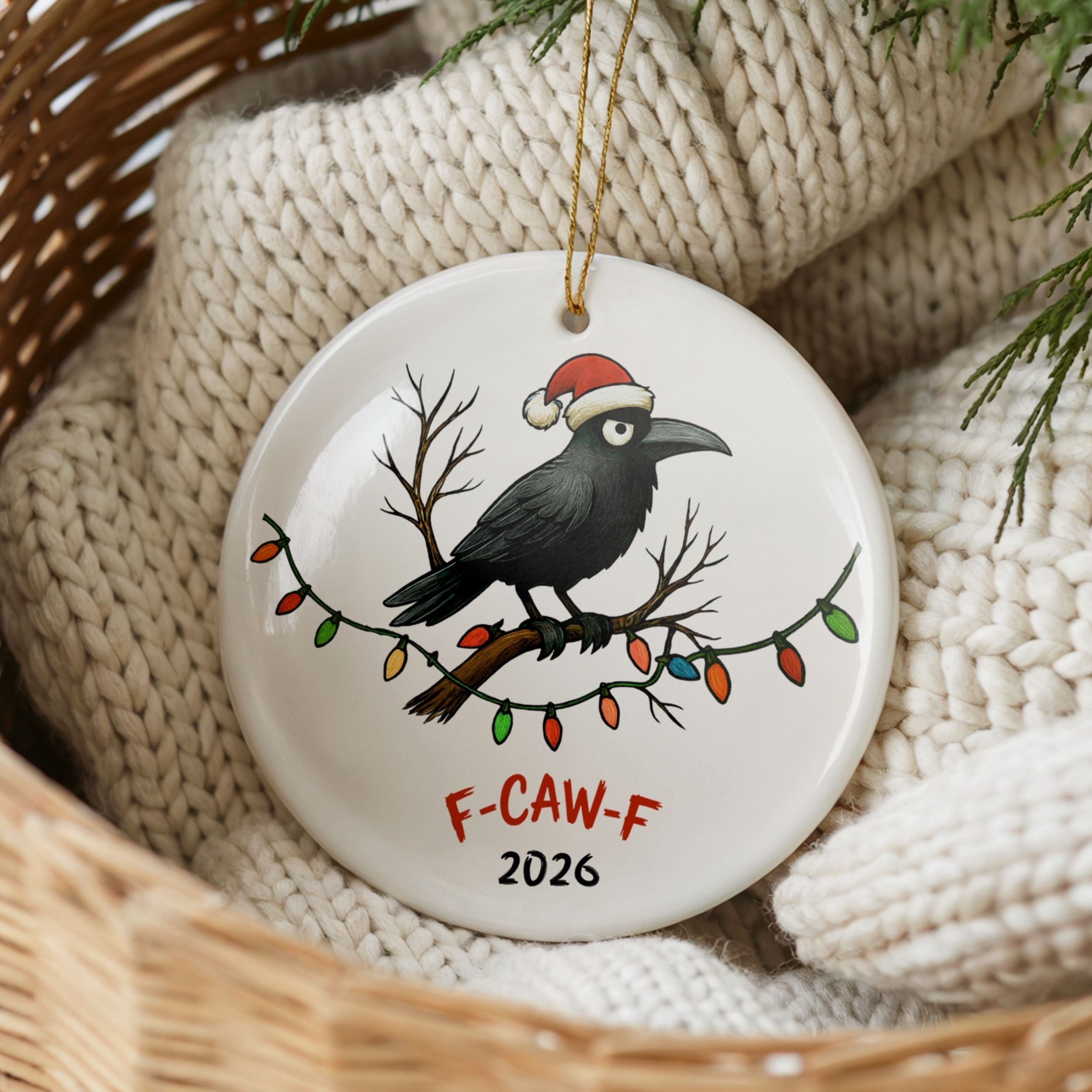 Funny 2026 Crow Christmas Ornament, F-CAW-F Year in Review Coworker Gift