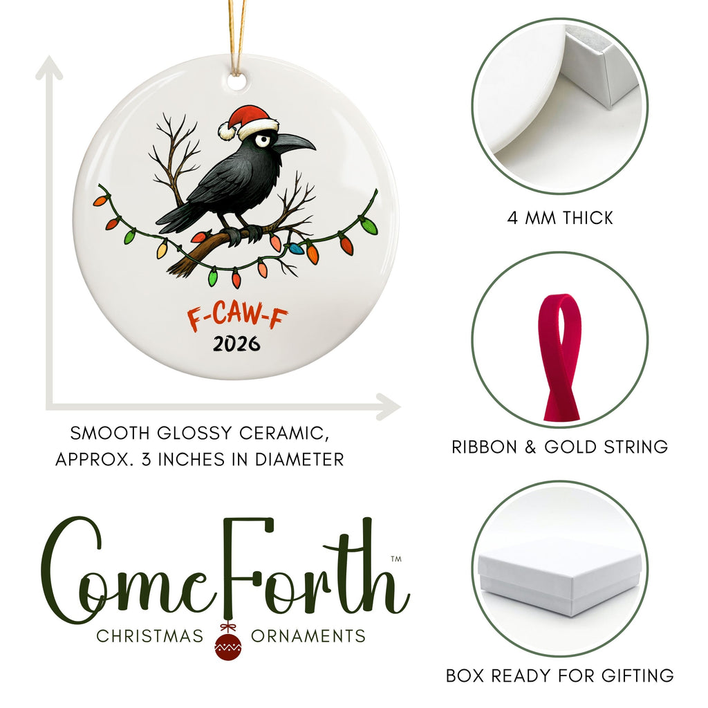 Funny 2026 Crow Christmas Ornament, F-CAW-F Year in Review Coworker Gift