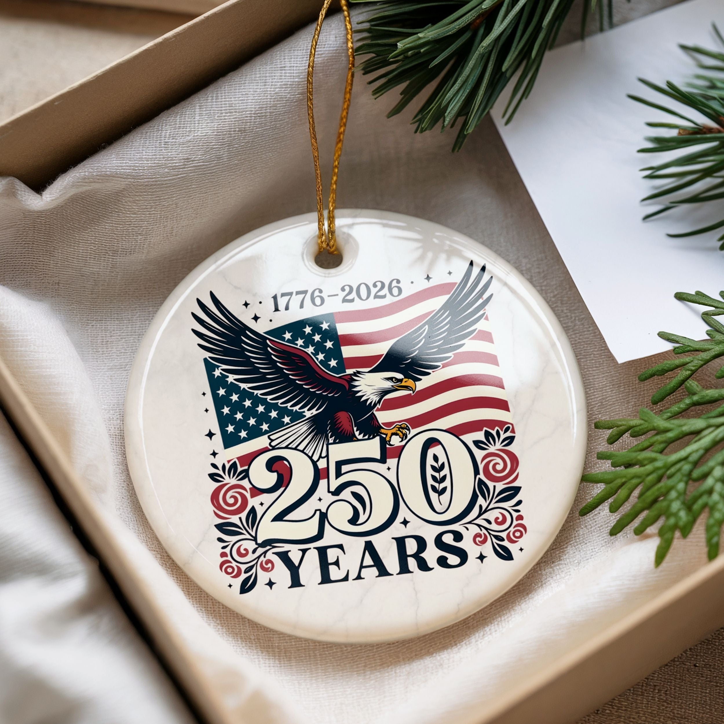 250th American Commemorative Christmas Ornament, United States Semiquincentennial Keepsake, Wholesale Case of 4