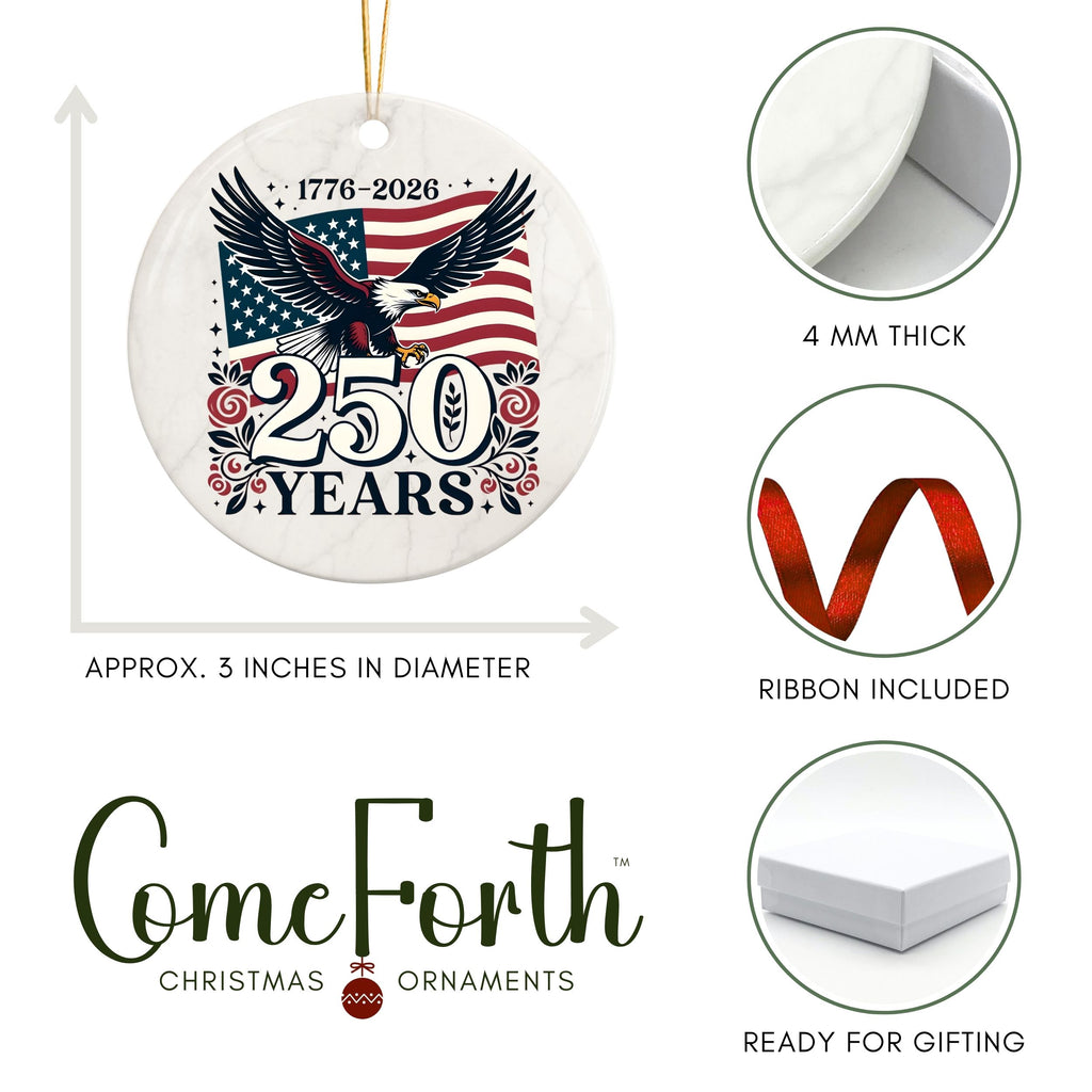 250th American Commemorative Christmas Ornament, United States Semiquincentennial Keepsake, Wholesale Case of 4