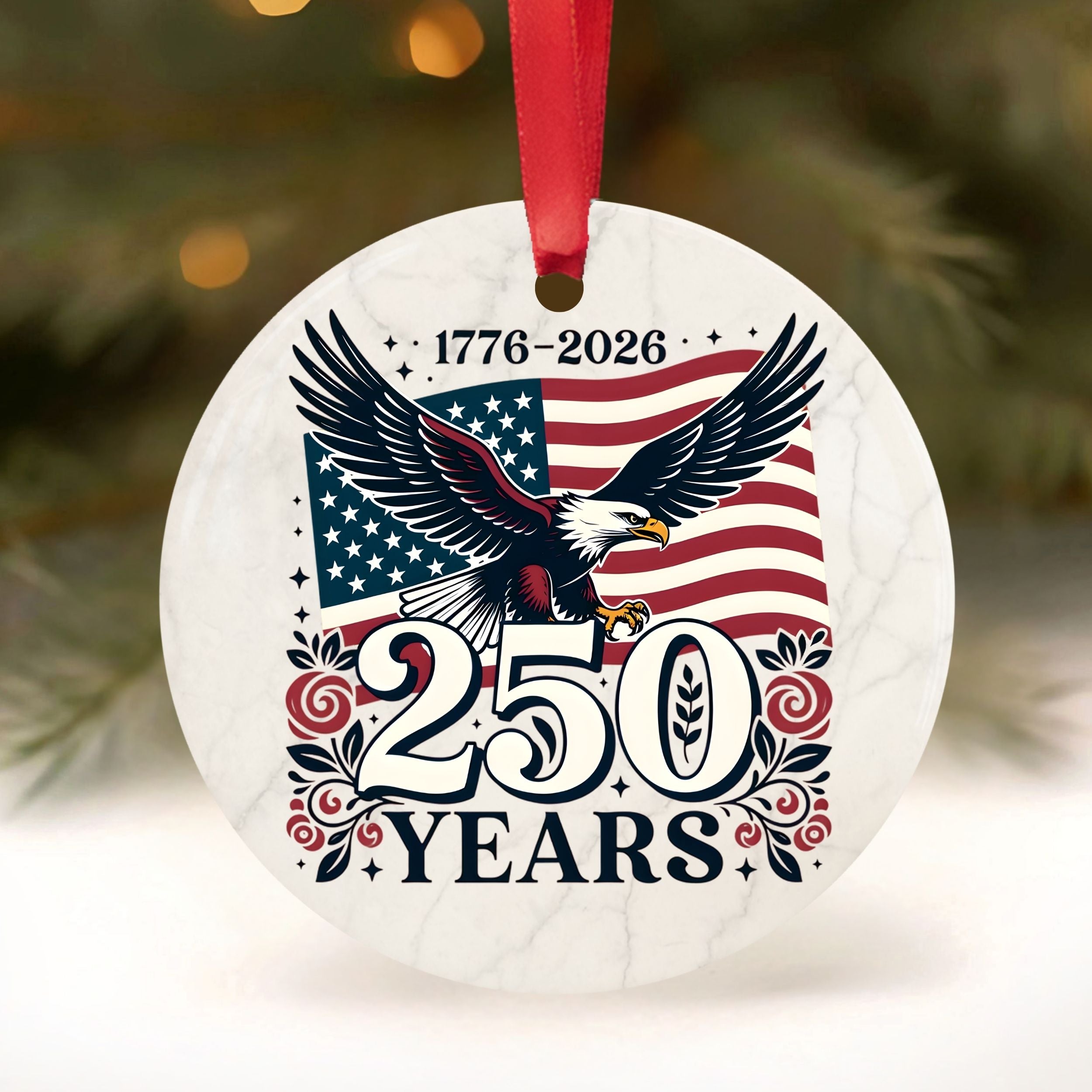 250th American Commemorative Christmas Ornament, United States Semiquincentennial Keepsake, Wholesale Case of 4