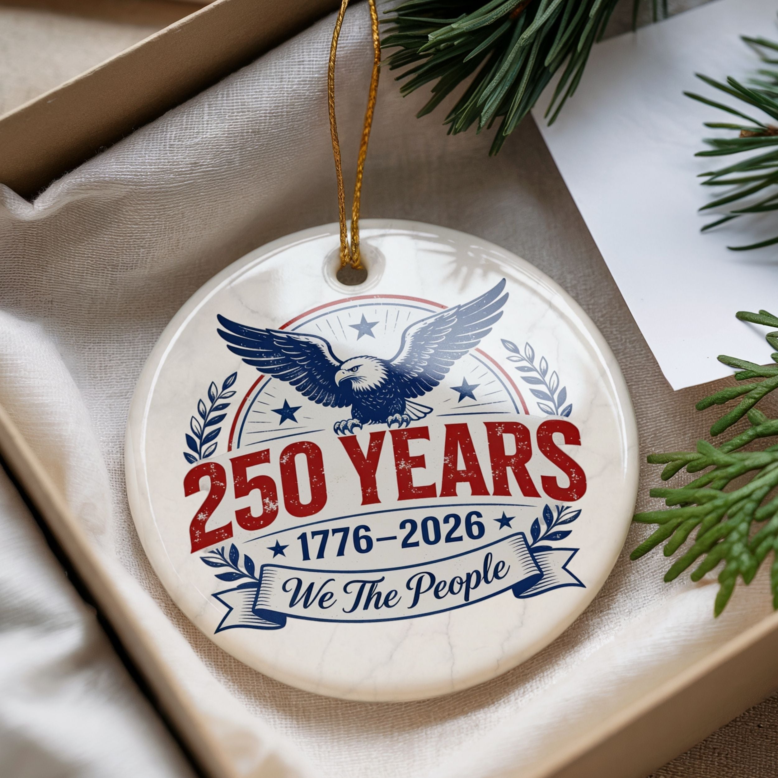250th United States Anniversary Christmas Ornament, American Commemorative Gift, Wholesale Case of 4