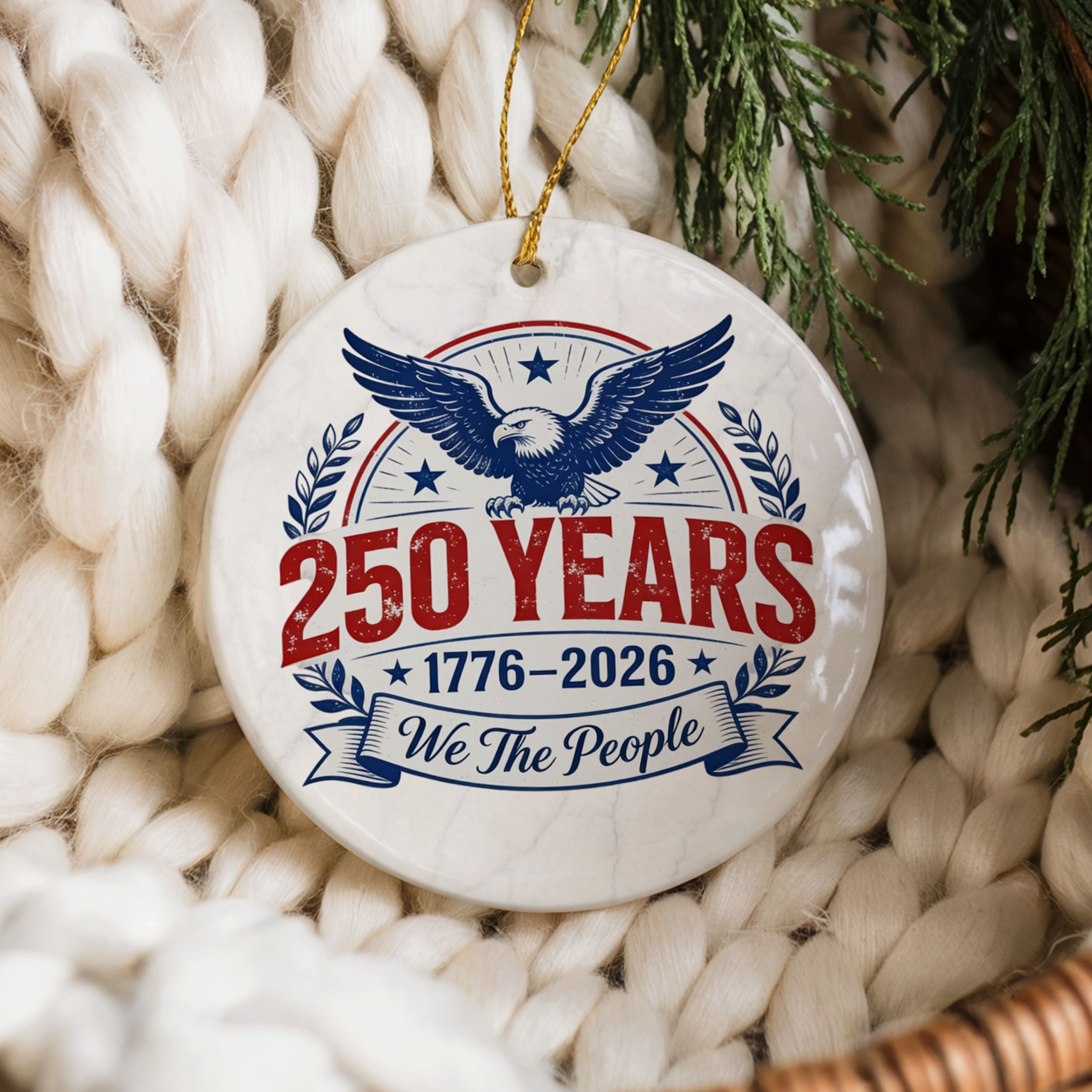 250th United States Anniversary Christmas Ornament, American Commemorative Gift, Wholesale Case of 4