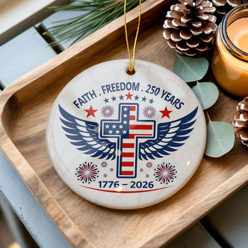 250 Years American Commemorative Christmas Ornament, United States Semiquincentennial Keepsake, Wholesale Case of 4