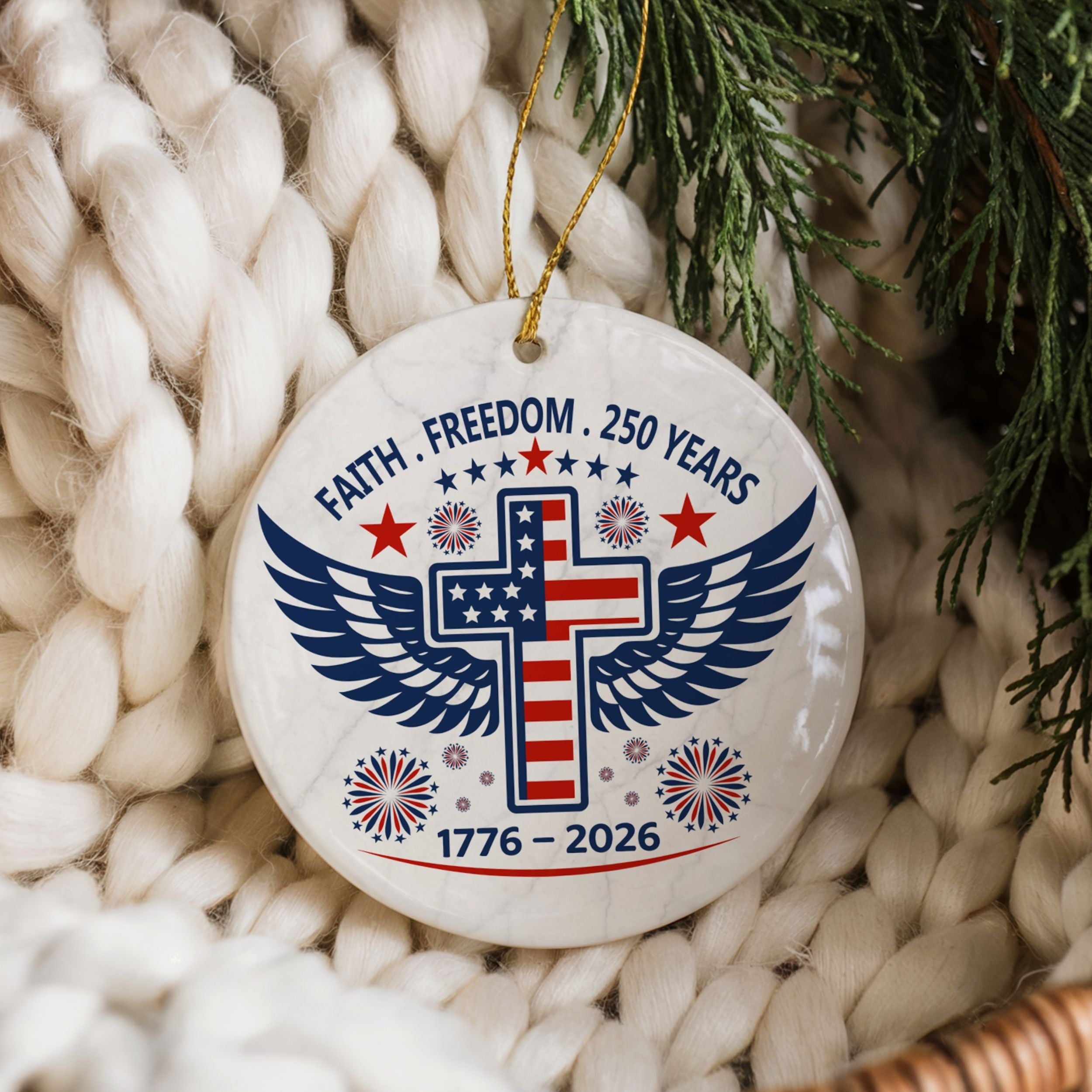 250 Years American Commemorative Christmas Ornament, United States Semiquincentennial Keepsake, Wholesale Case of 4