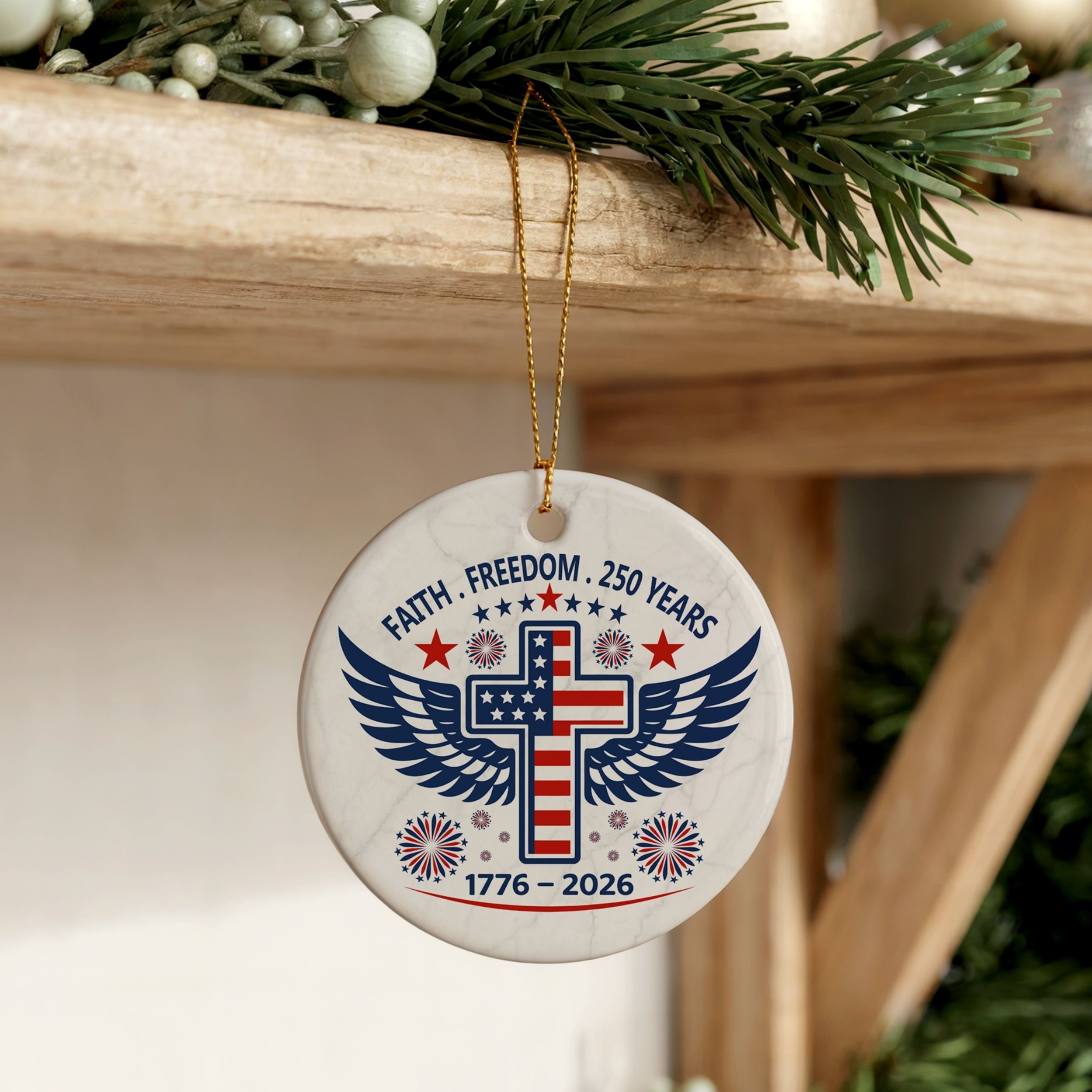 250 Years American Commemorative Christmas Ornament, United States Semiquincentennial Keepsake, Wholesale Case of 4