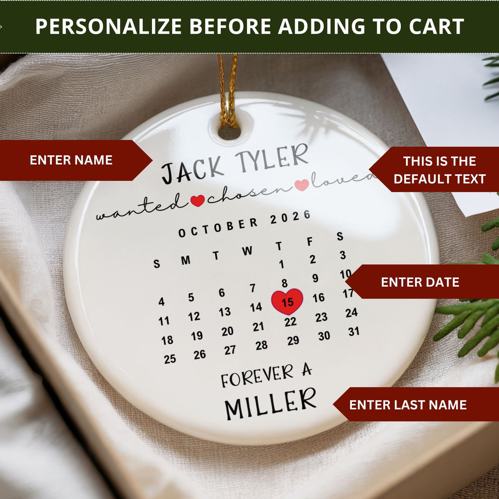 Adoption Christmas Ornament, Custom Calendar Gotcha Day Gift