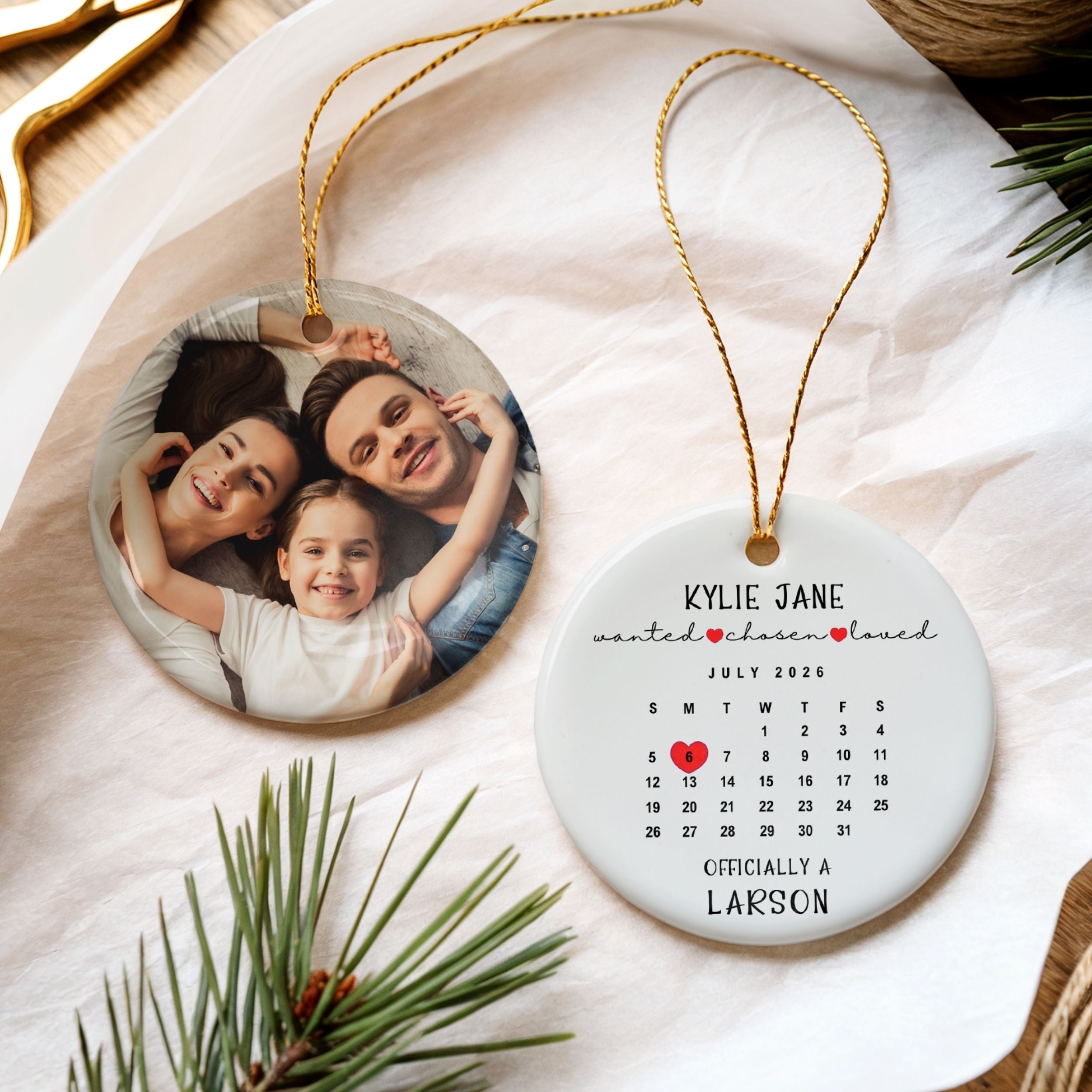 Adoption Christmas Ornament, Custom Calendar Gotcha Day Gift