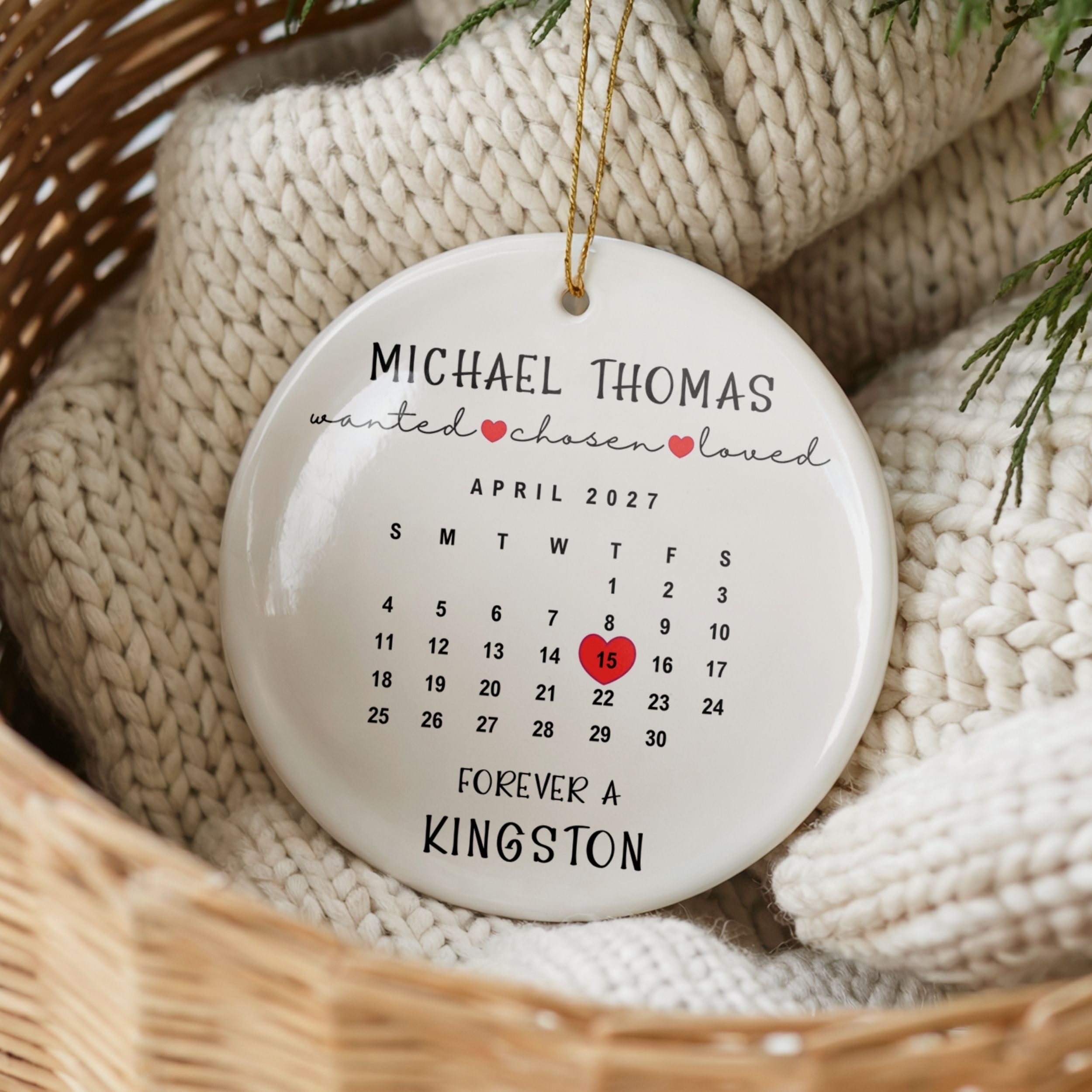 Adoption Christmas Ornament, Custom Calendar Gotcha Day Gift