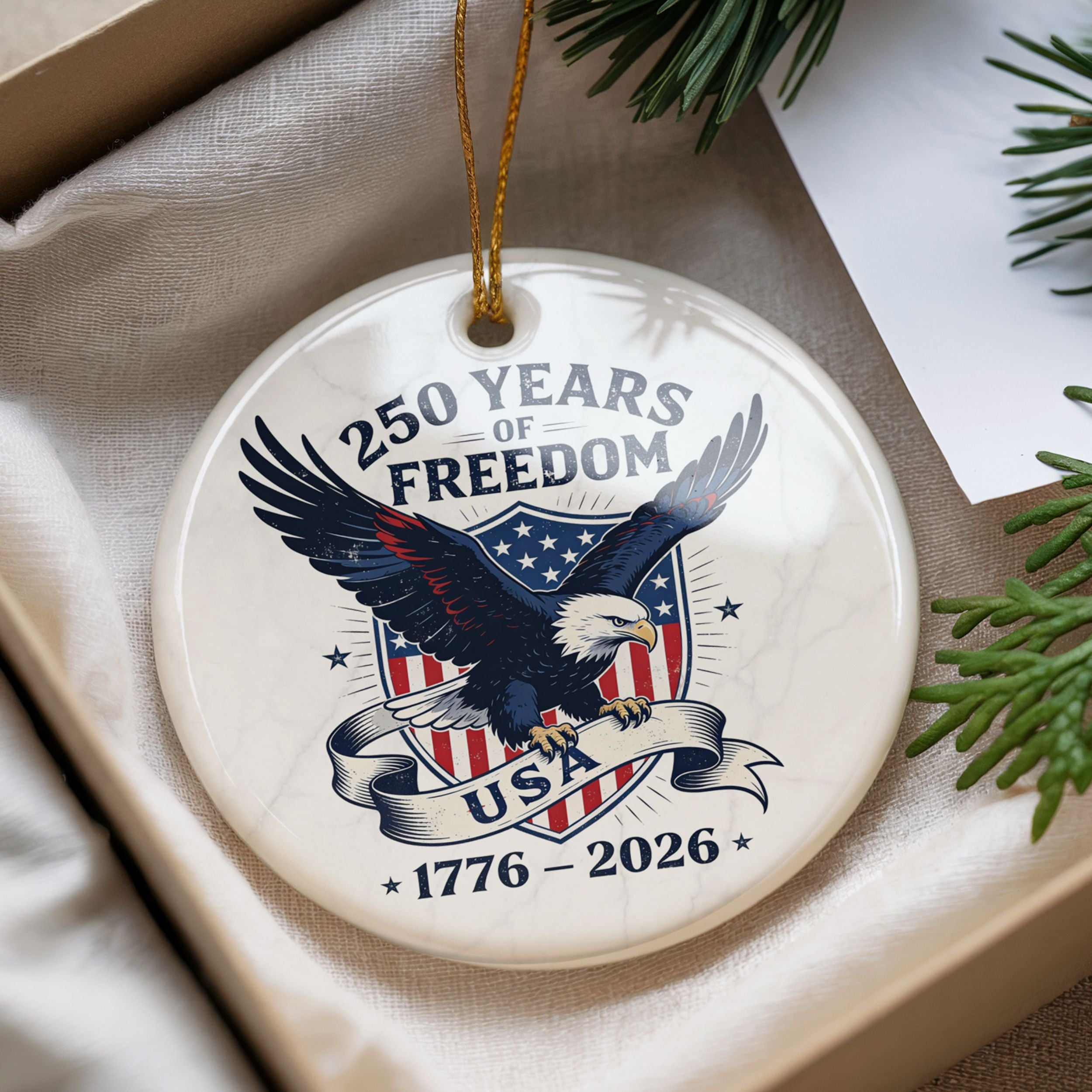 American 250th Commemorative Christmas Ornament, United States Semiquincentennial Keepsake, Wholesale Case of 4