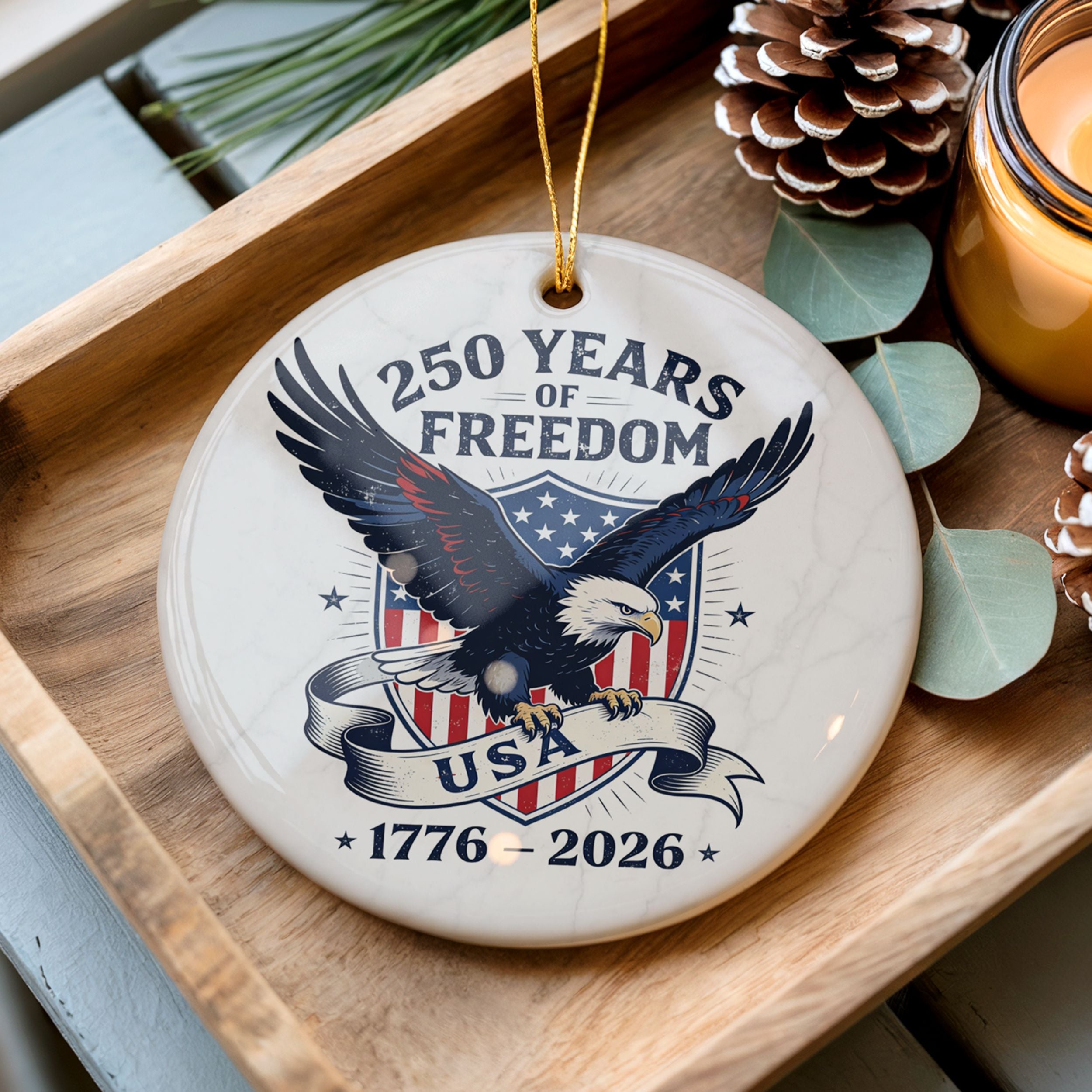 American 250th Commemorative Christmas Ornament, United States Semiquincentennial Keepsake, Wholesale Case of 4