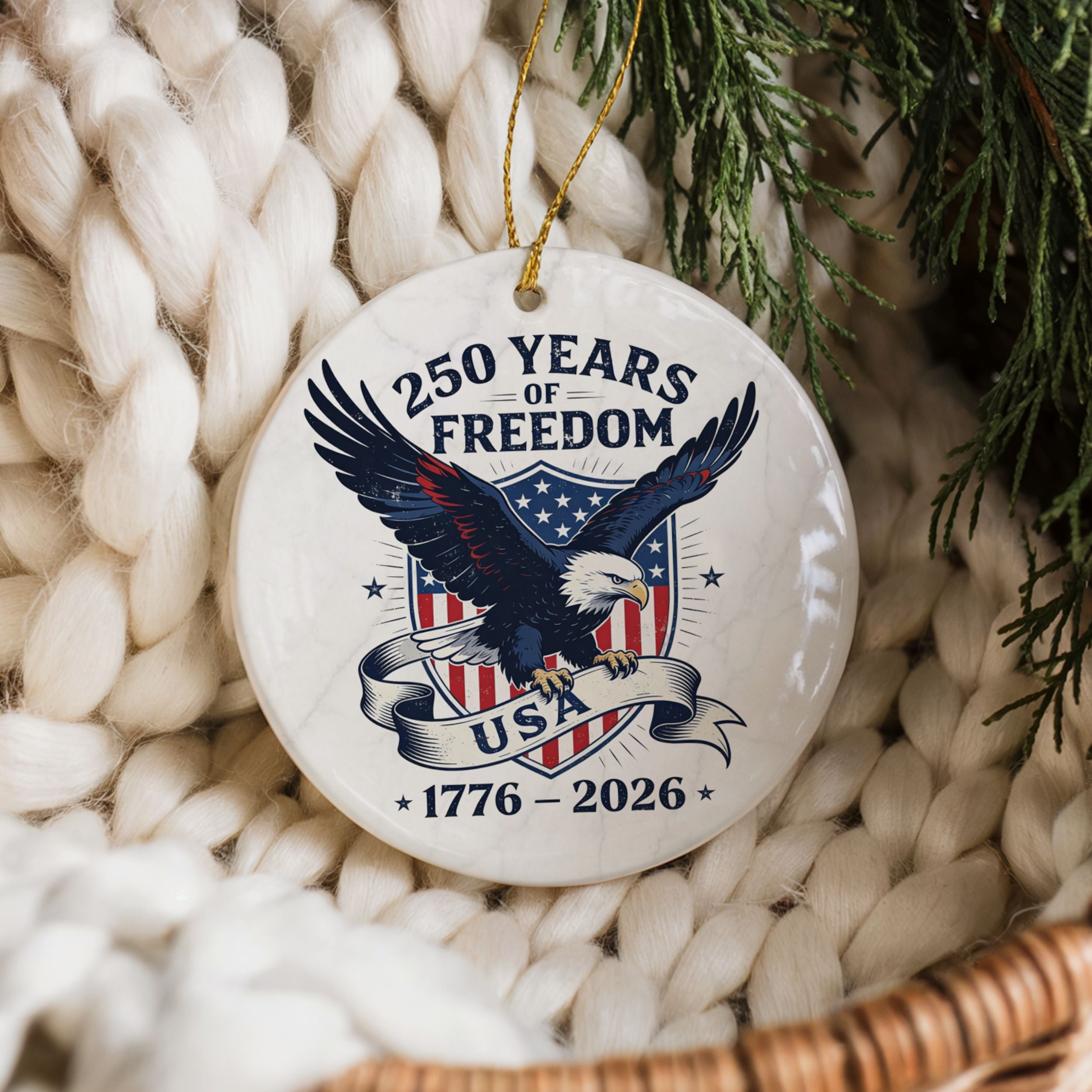 American 250th Commemorative Christmas Ornament, United States Semiquincentennial Keepsake, Wholesale Case of 4