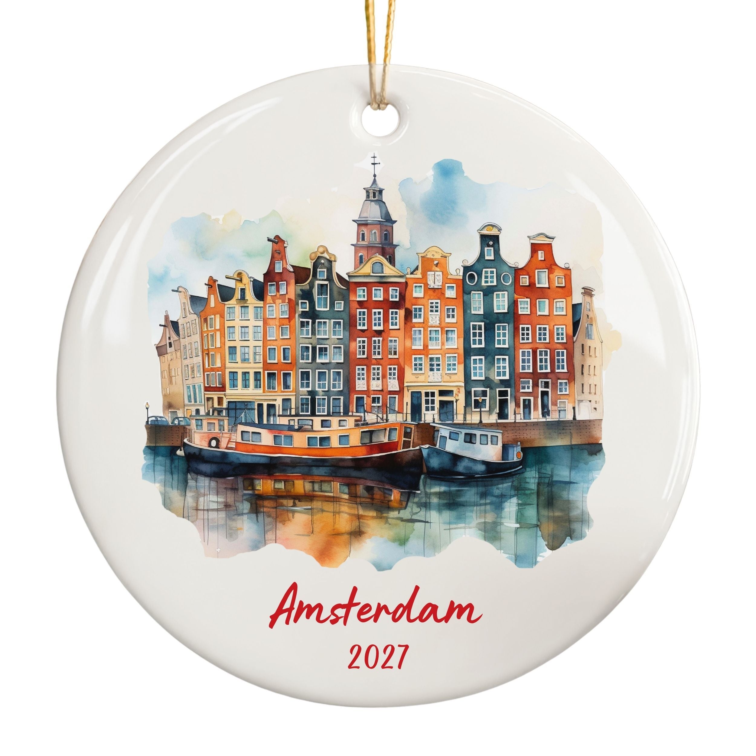 Amsterdam Christmas Ornament, Personalized Holland Travel Gift