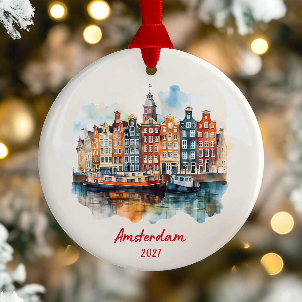 Amsterdam Christmas Ornament, Personalized Holland Travel Gift