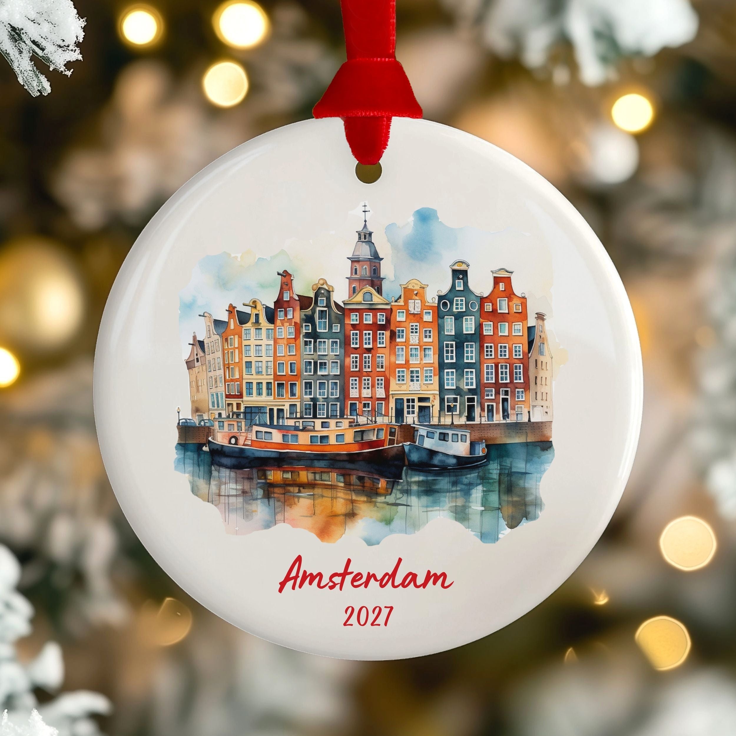 Amsterdam Christmas Ornament, Personalized Holland Travel Gift