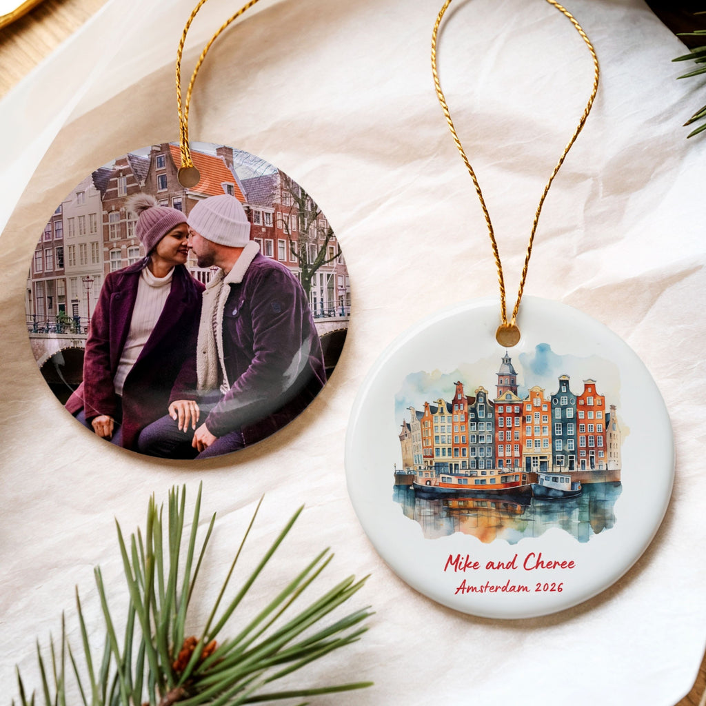 Amsterdam Christmas Ornament, Personalized Holland Travel Gift