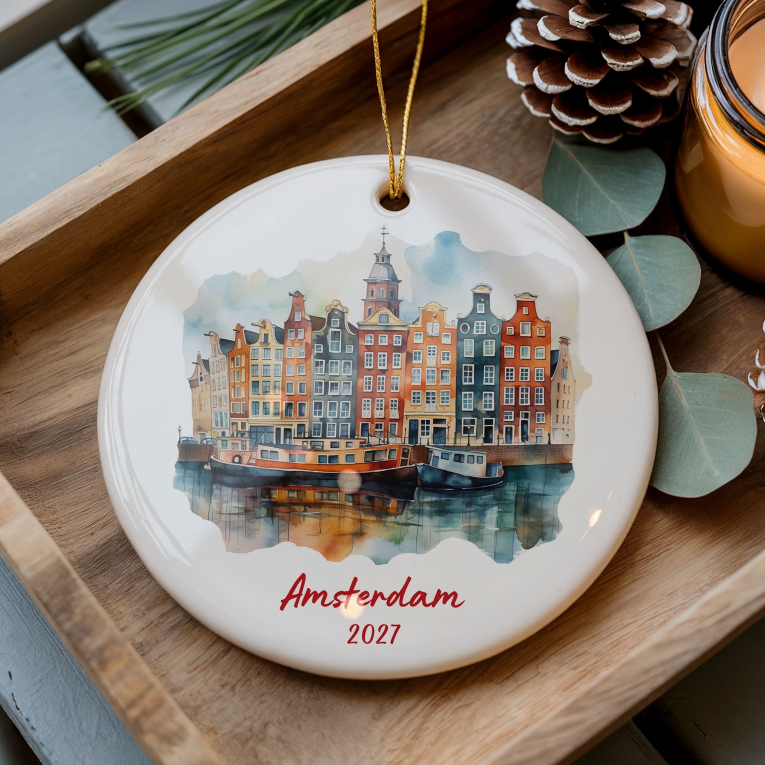 Amsterdam Christmas Ornament, Personalized Holland Travel Gift
