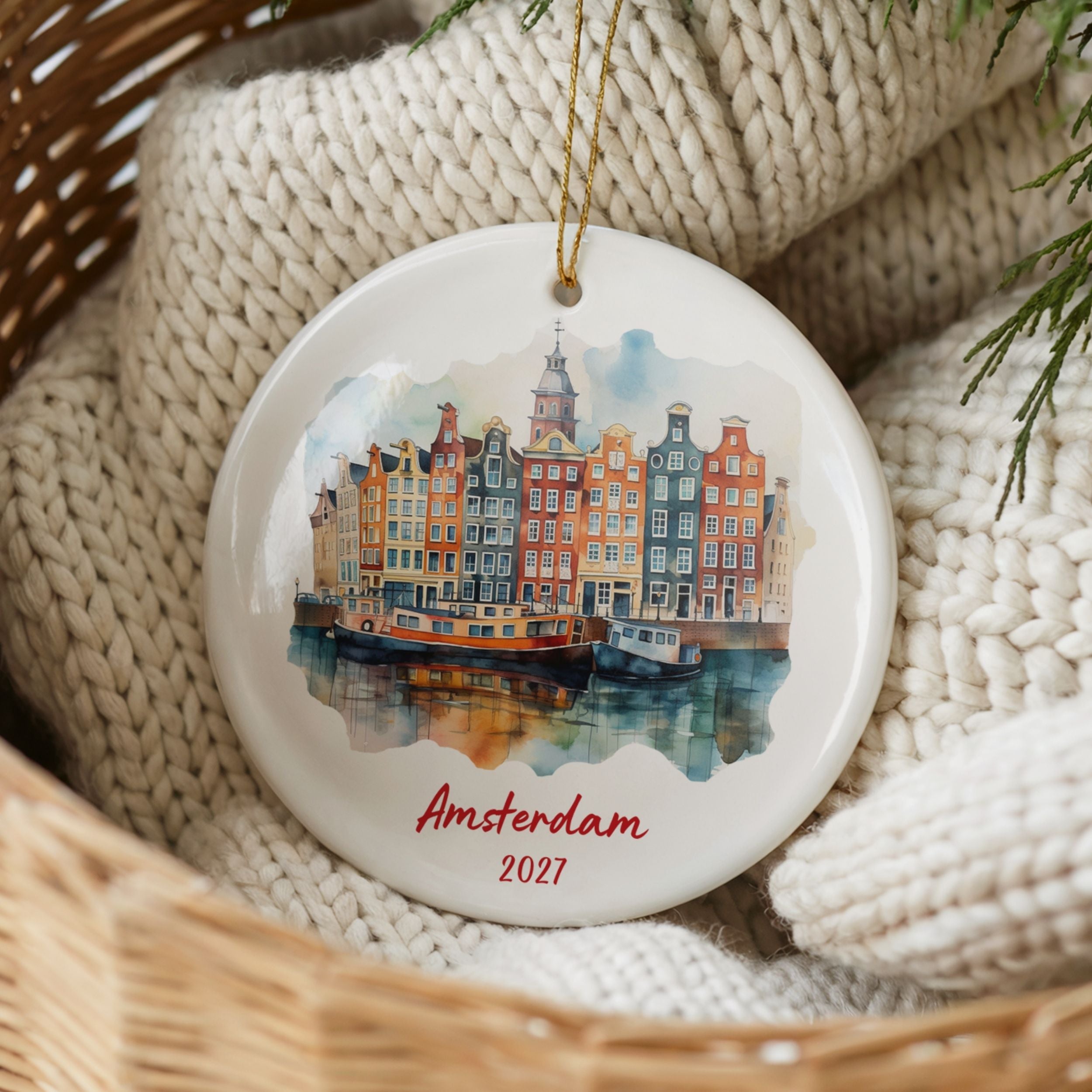 Amsterdam Christmas Ornament, Personalized Holland Travel Gift