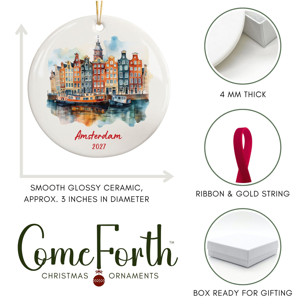 Amsterdam Christmas Ornament, Personalized Holland Travel Gift