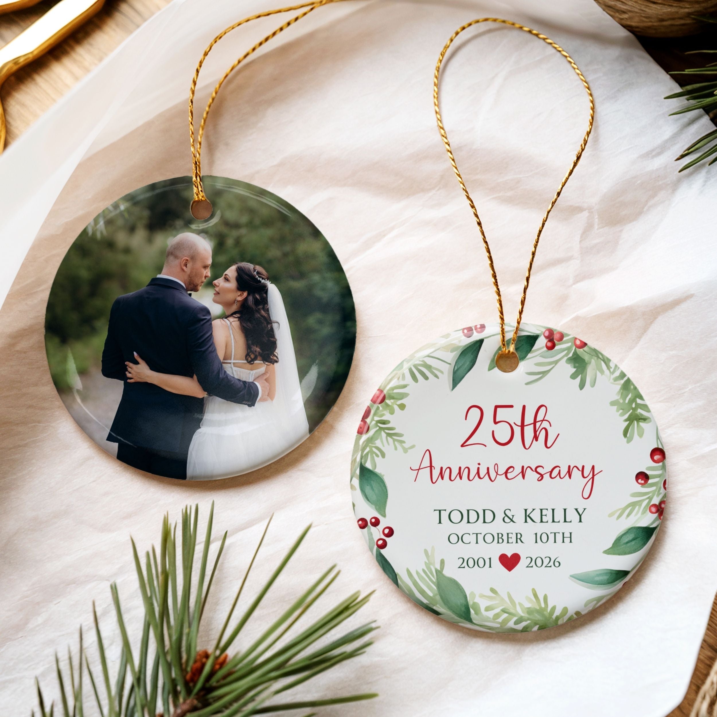 Anniversary Christmas Ornament, Personalized Anniversary Gift