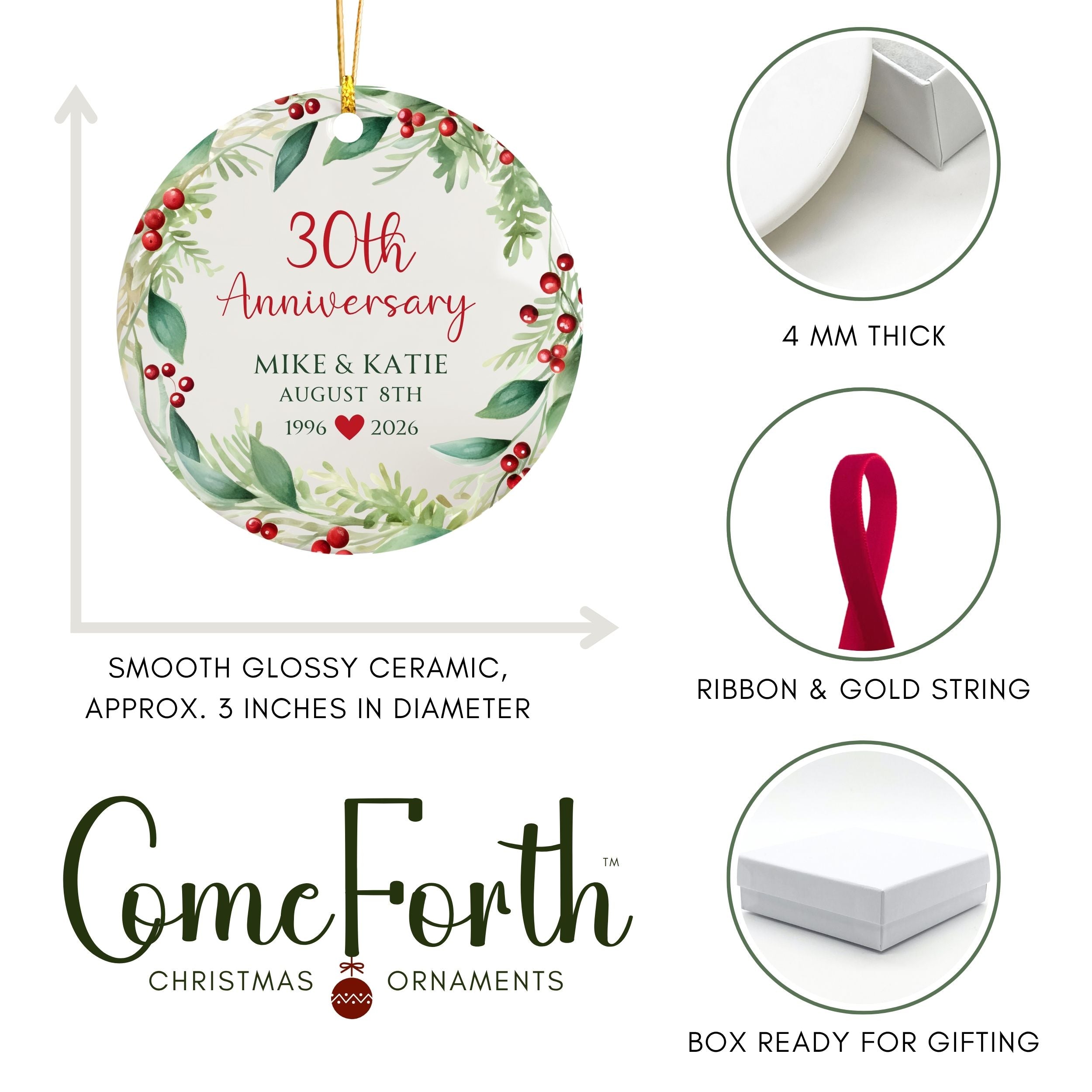 Anniversary Christmas Ornament, Personalized Anniversary Gift
