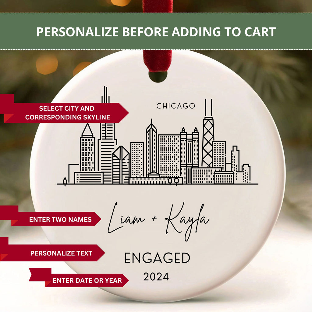 City Skyline Engagement Ornament