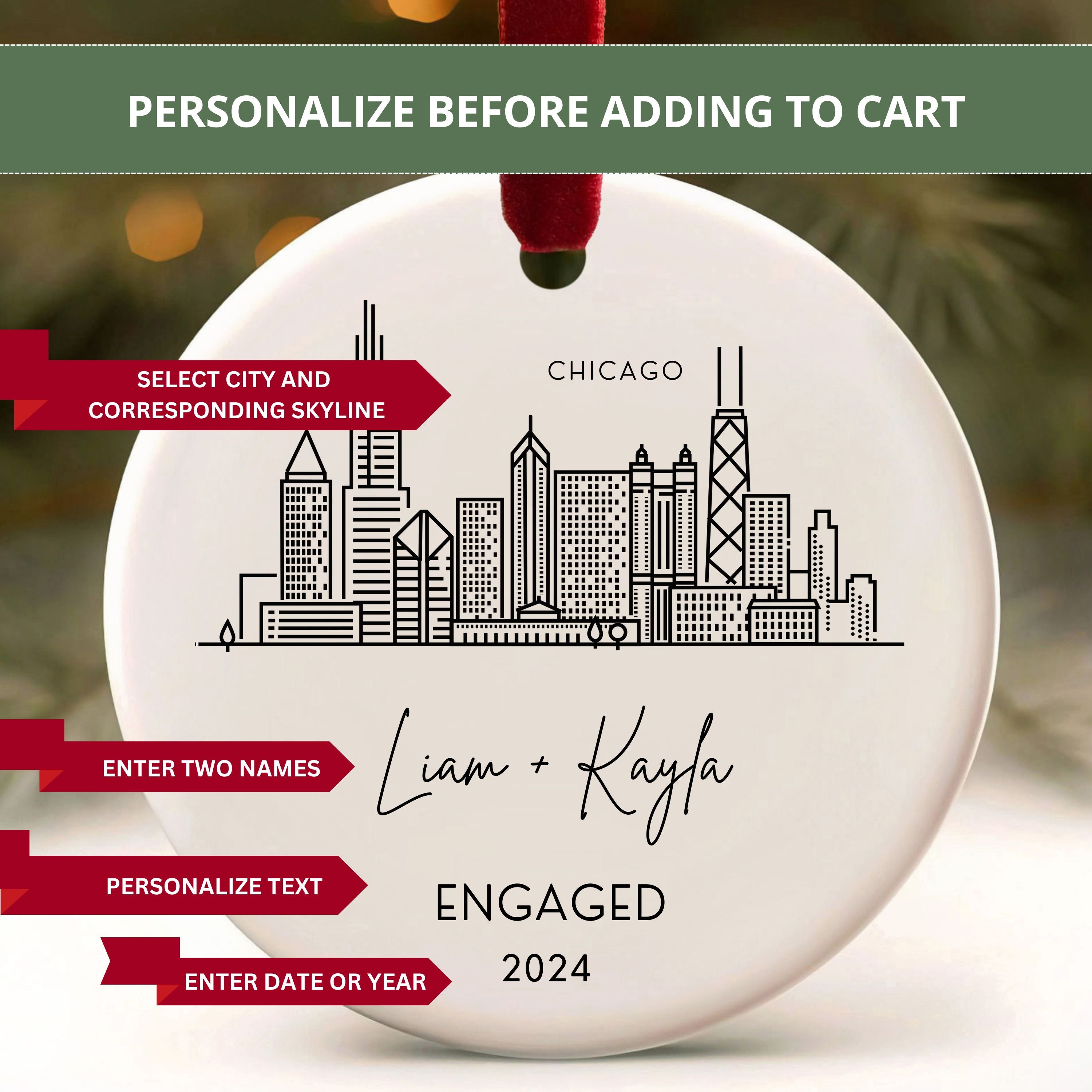 City Skyline Engagement Ornament
