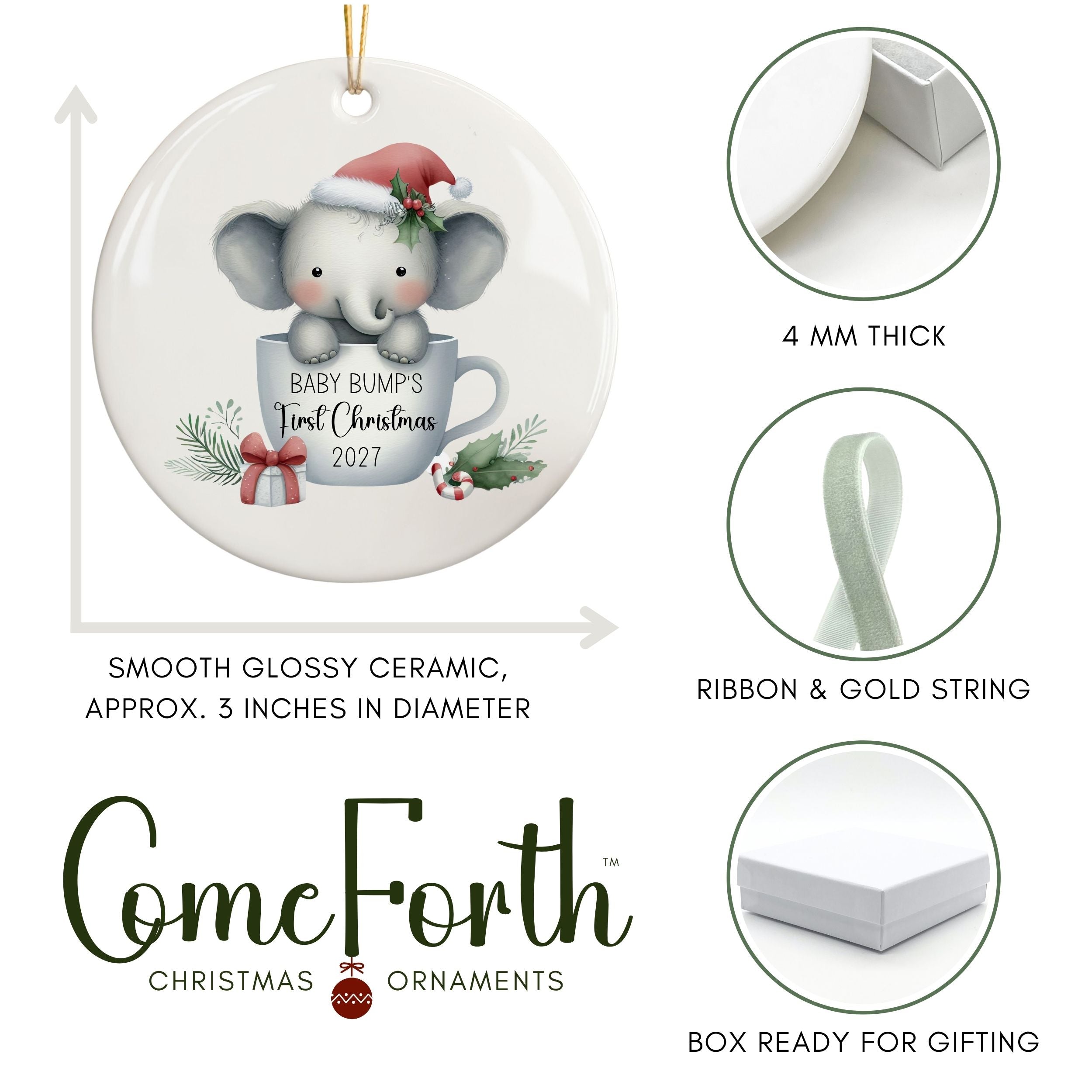 Baby Bump Christmas Ornament, Ultrasound Keepsake