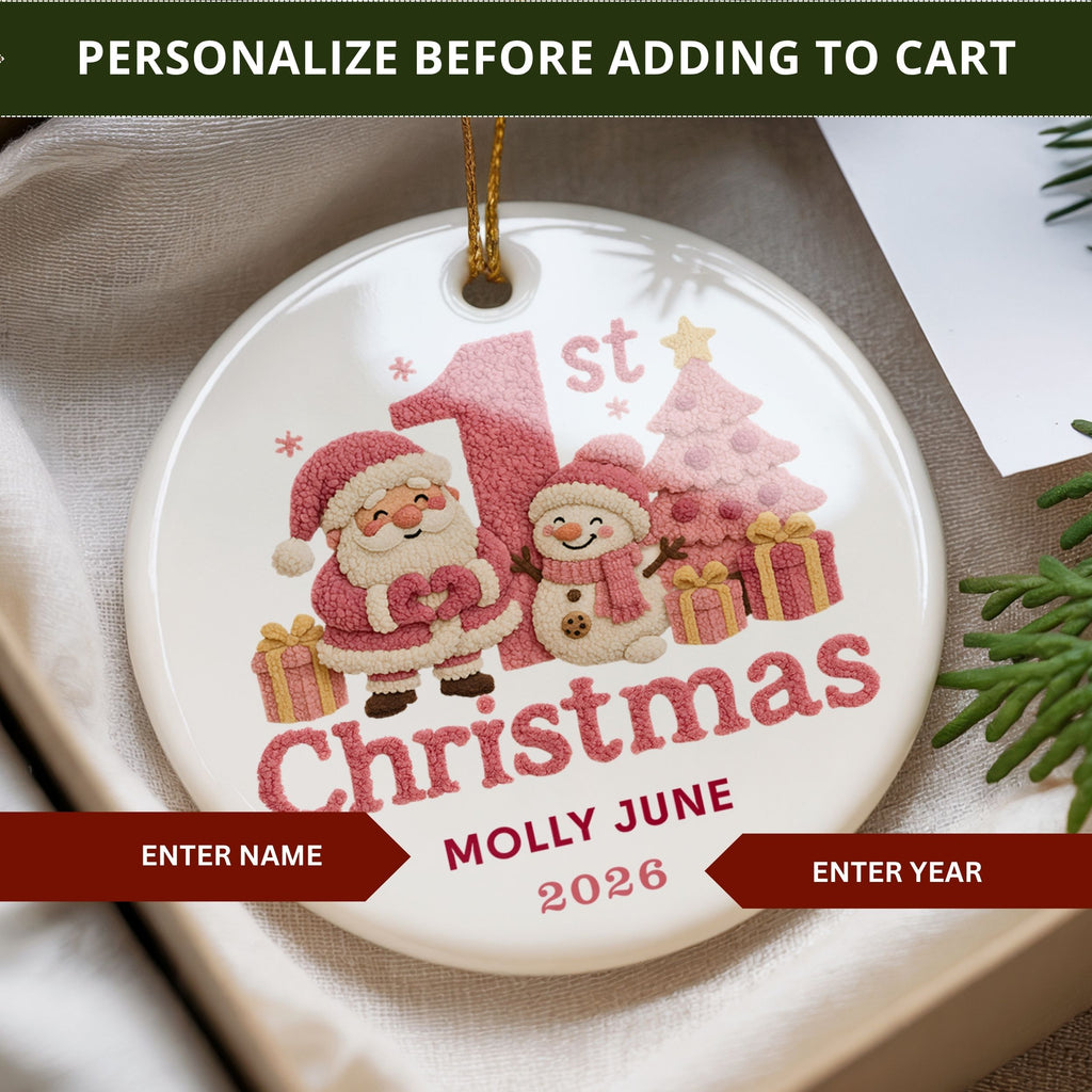 Baby Girl First Christmas Ornament, Personalized Newborn Holiday Keepsake