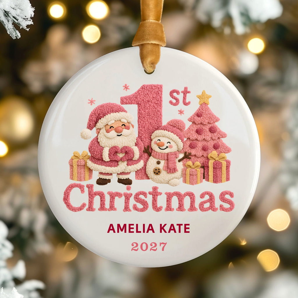 Baby Girl First Christmas Ornament, Personalized Newborn Holiday Keepsake