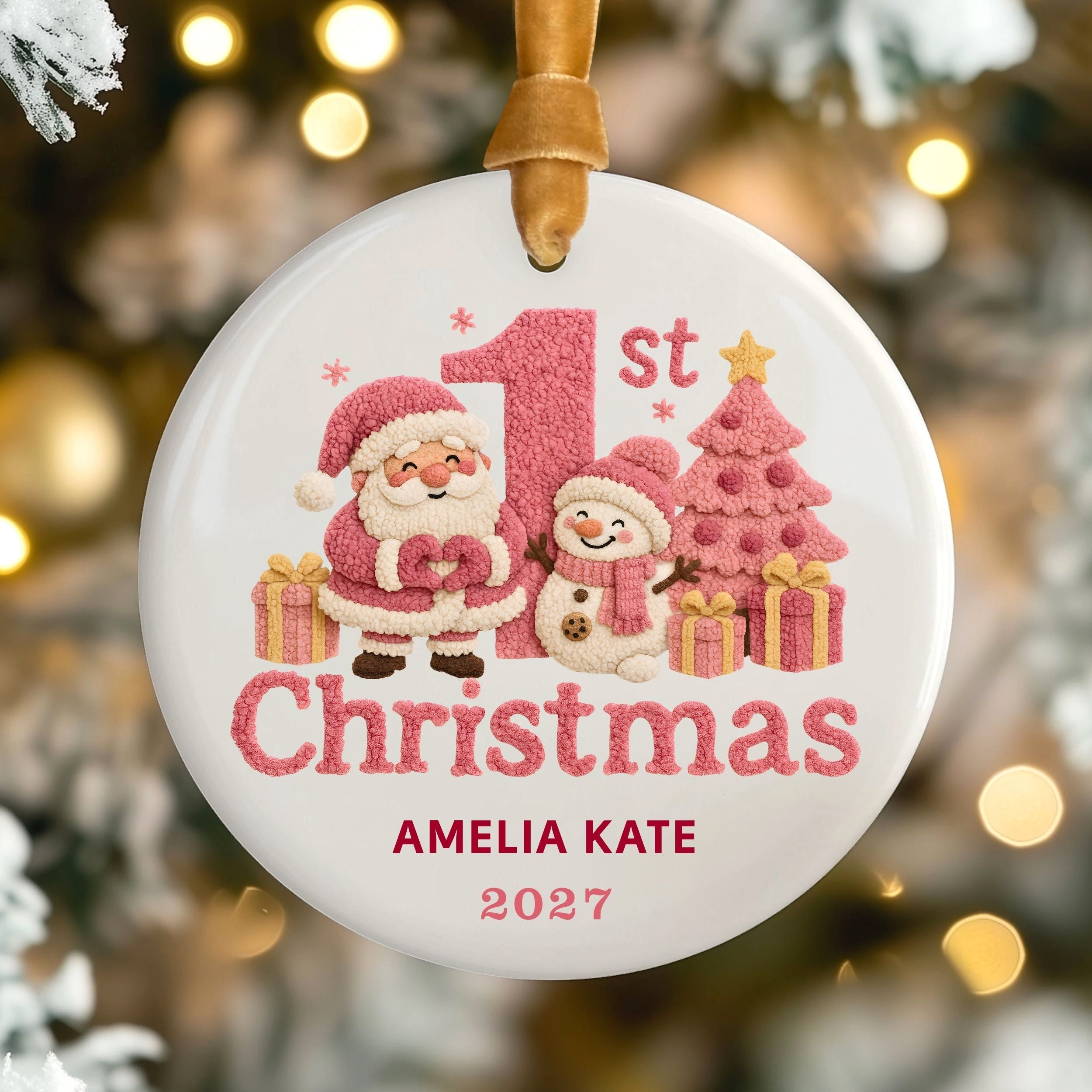 Baby Girl First Christmas Ornament, Personalized Newborn Holiday Keepsake