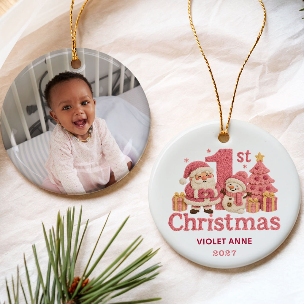 Baby Girl First Christmas Ornament, Personalized Newborn Holiday Keepsake