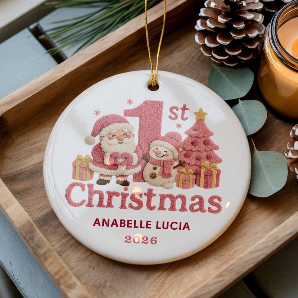 Baby Girl First Christmas Ornament, Personalized Newborn Holiday Keepsake