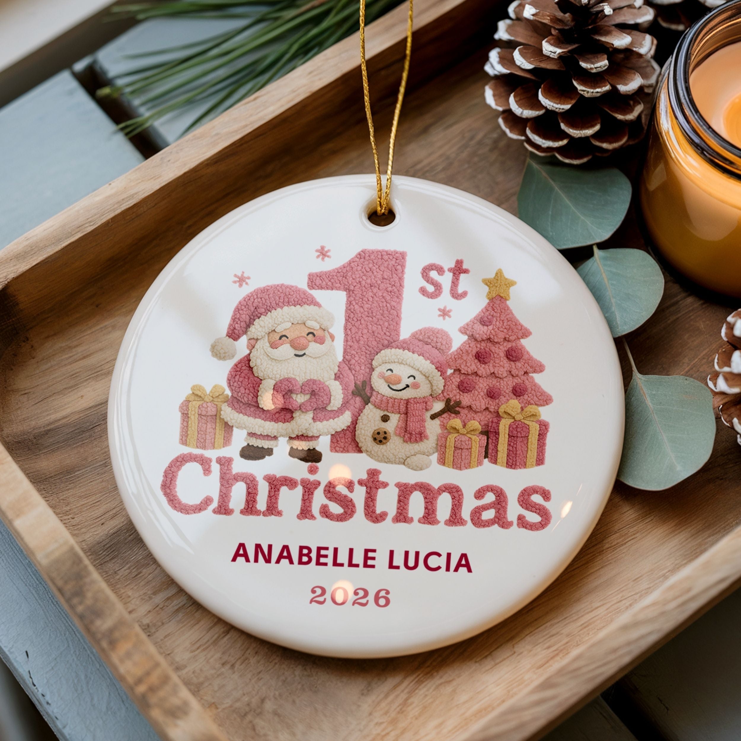 Baby Girl First Christmas Ornament, Personalized Newborn Holiday Keepsake
