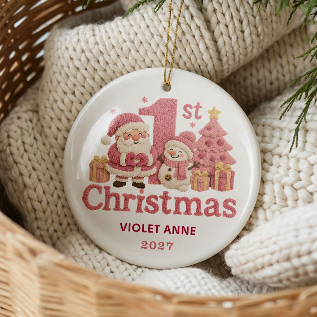 Baby Girl First Christmas Ornament, Personalized Newborn Holiday Keepsake