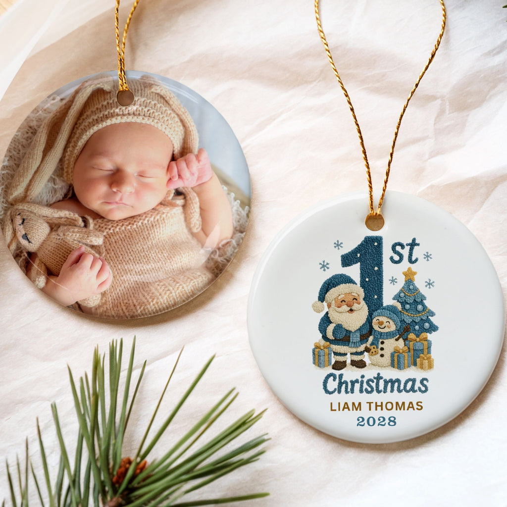 Baby Boy First Christmas Ornament, Custom Name Newborn Keepsake