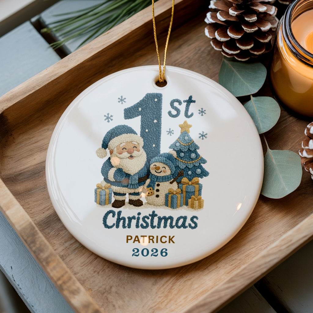 Baby Boy First Christmas Ornament, Custom Name Newborn Keepsake
