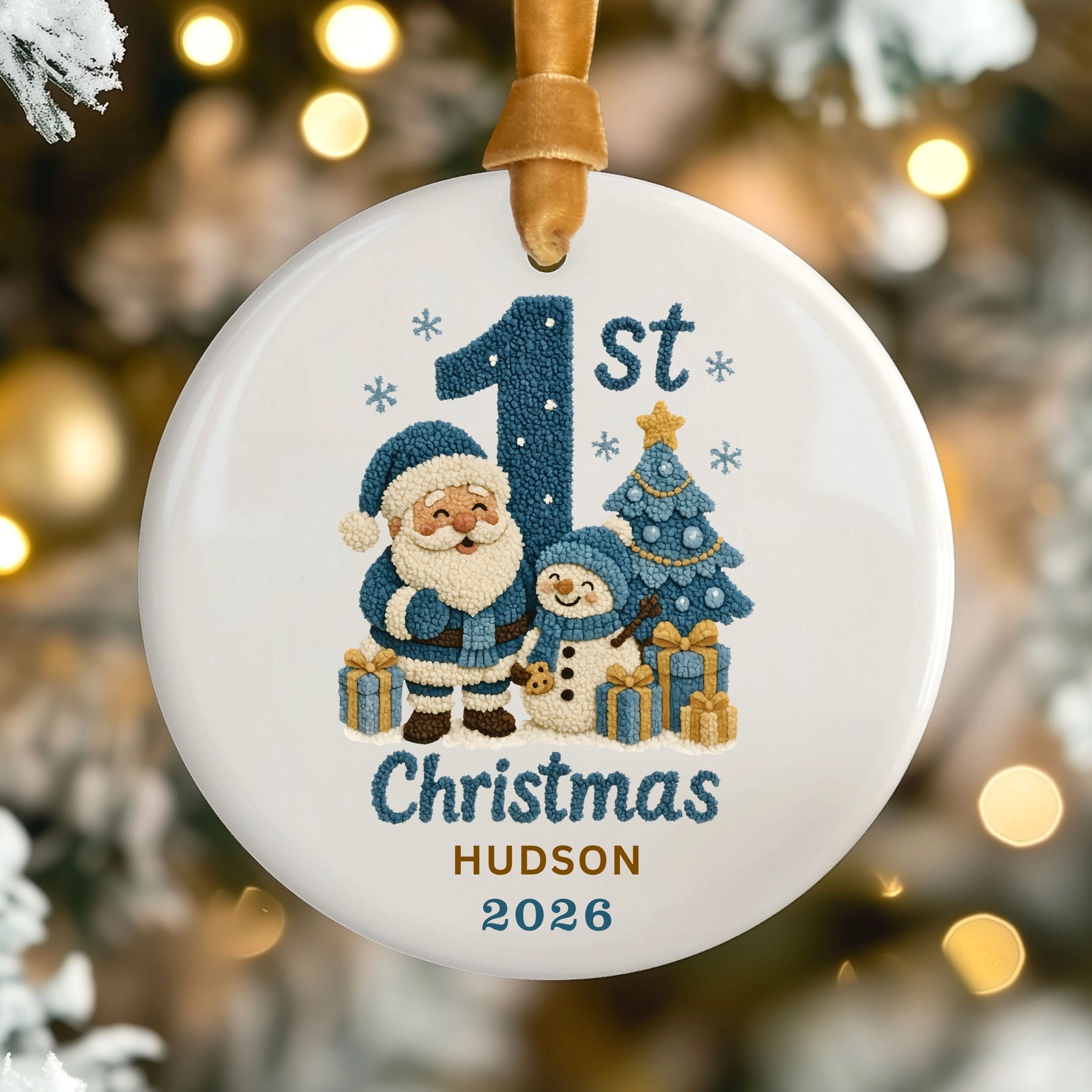 Baby Boy First Christmas Ornament, Custom Name Newborn Keepsake
