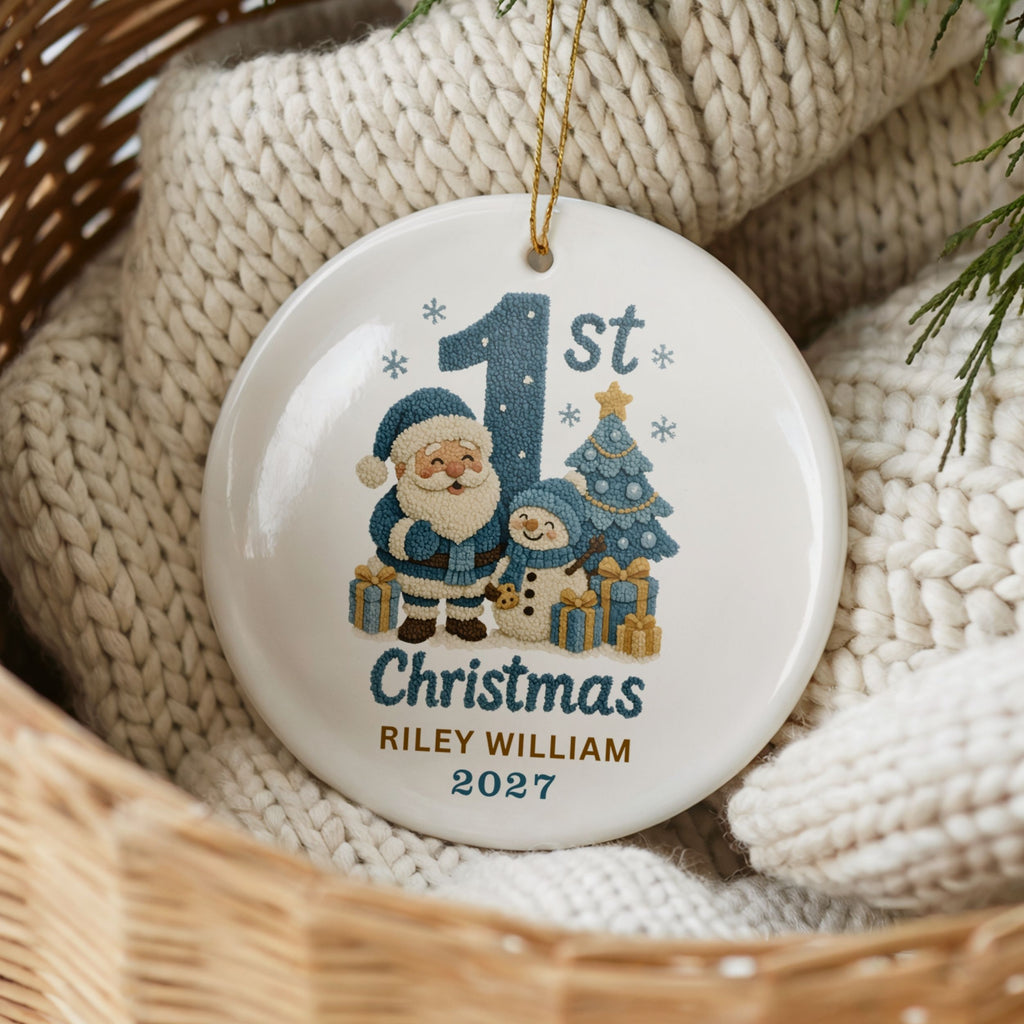 Baby Boy First Christmas Ornament, Custom Name Newborn Keepsake