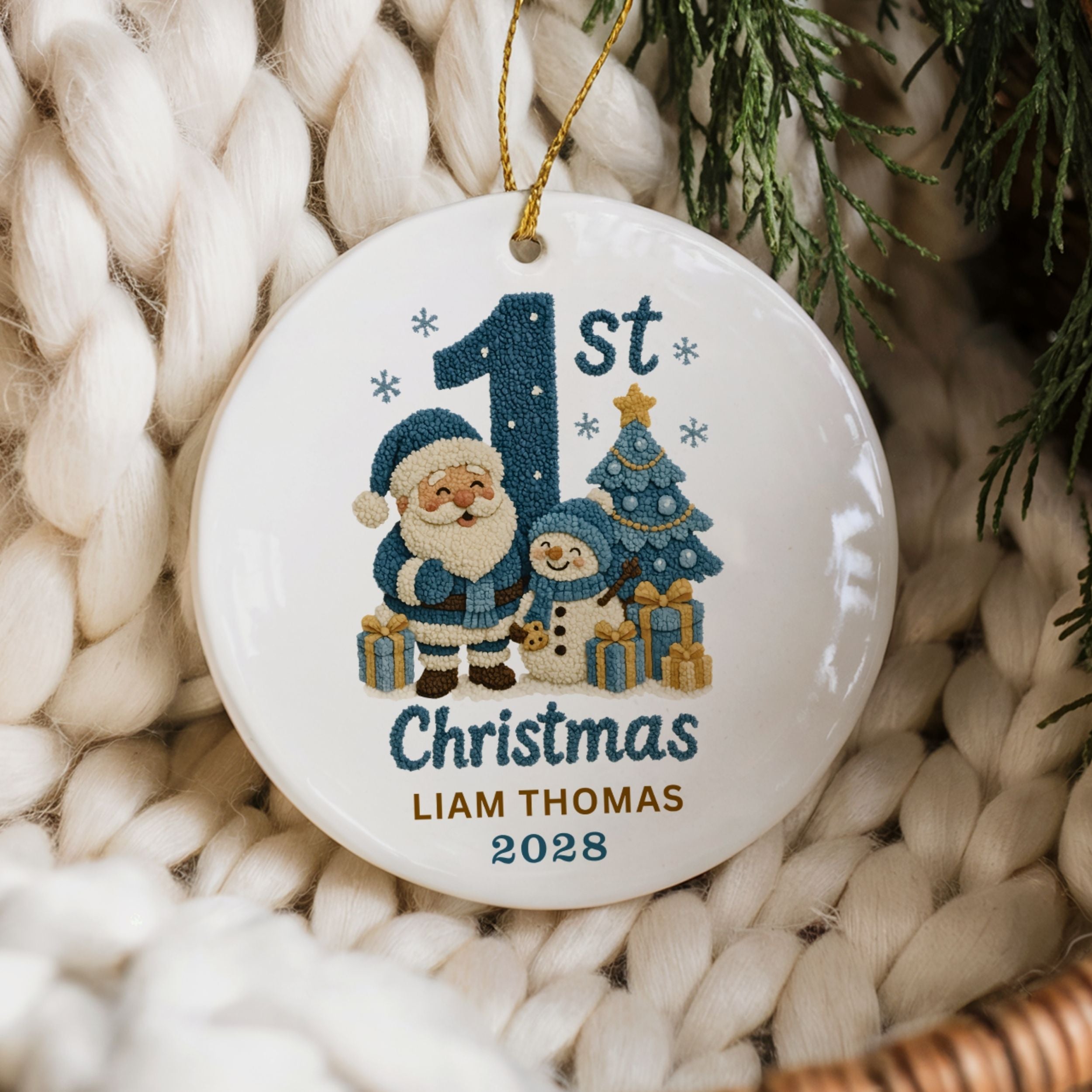 Baby Boy First Christmas Ornament, Custom Name Newborn Keepsake