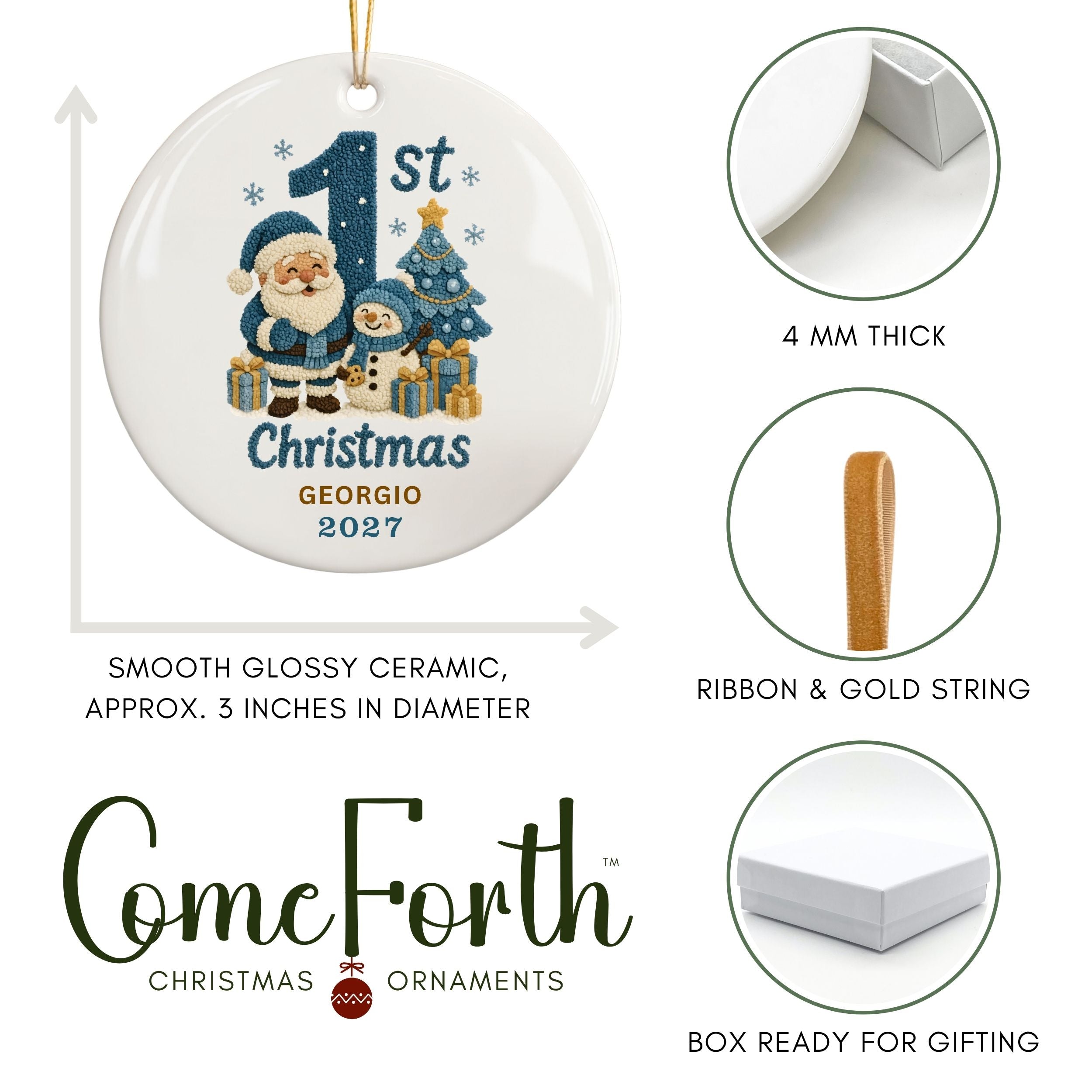Baby Boy First Christmas Ornament, Custom Name Newborn Keepsake