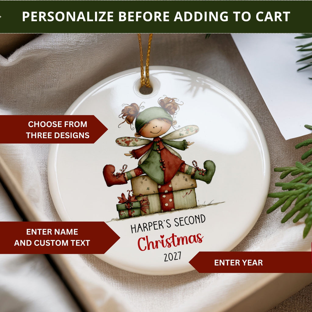 Baby's Second Christmas Ornament, Little Girl Custom Holiday Gift