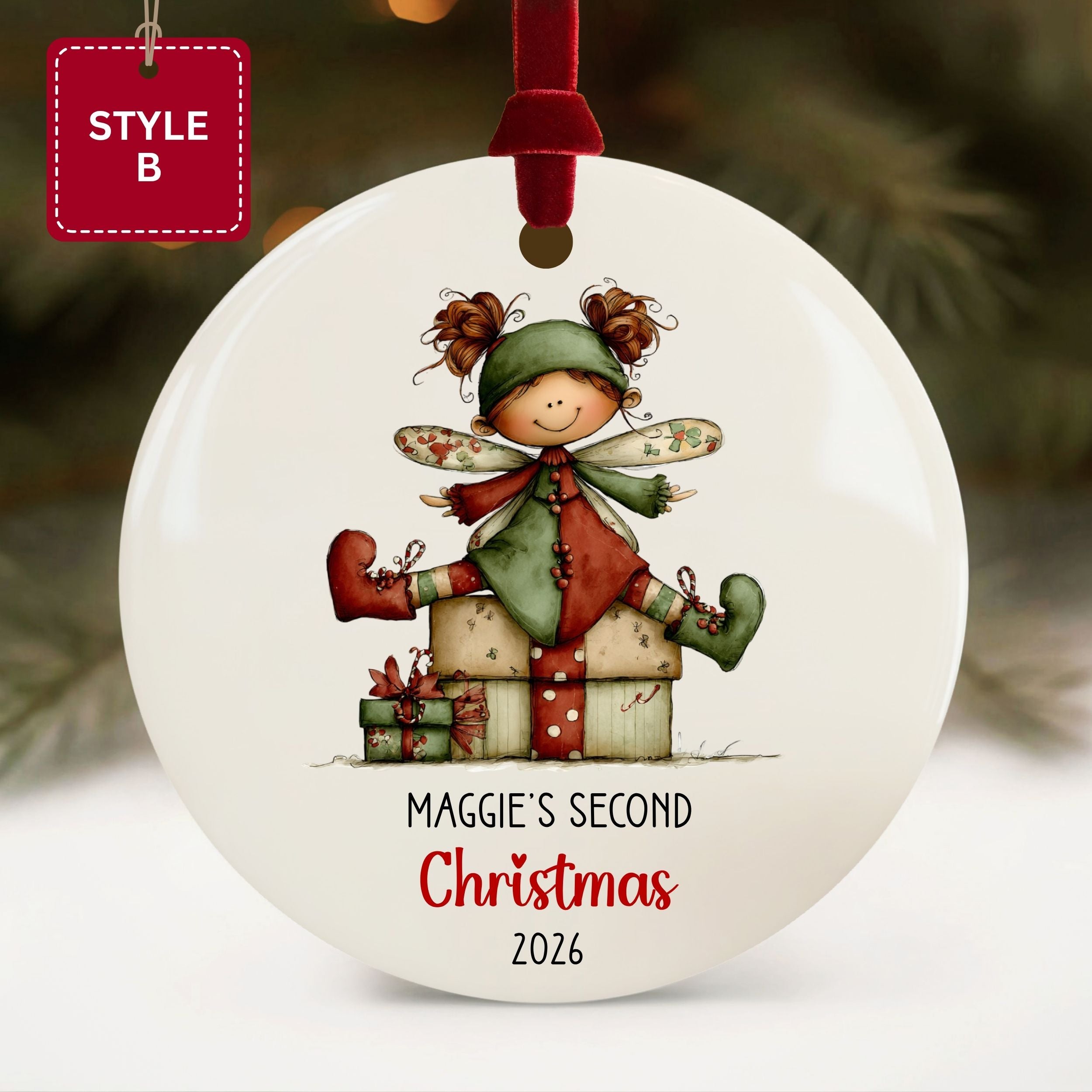 Baby's Second Christmas Ornament, Little Girl Custom Holiday Gift