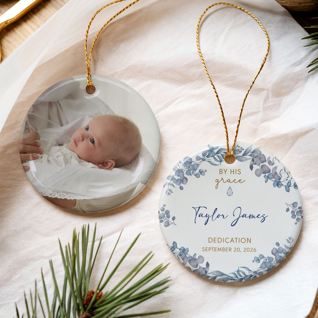 Baptism Ornament for Boy, Personalized Baby Dedication Gifts, Droplet
