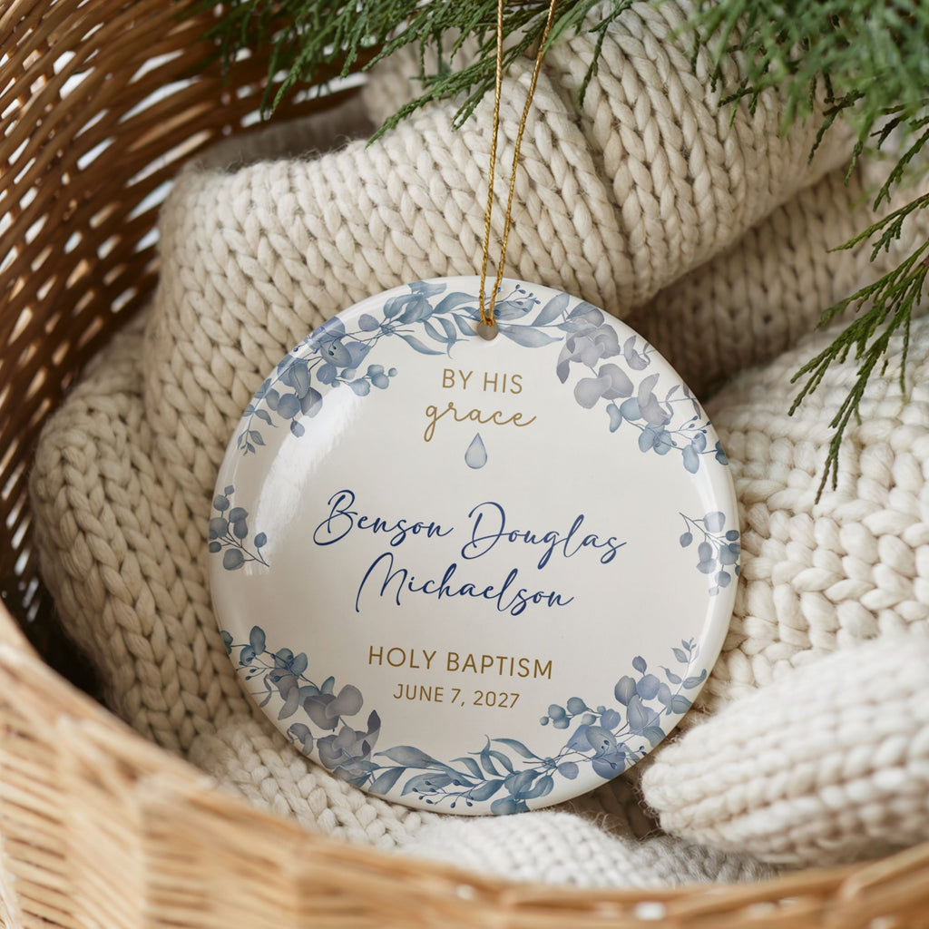 Baptism Ornament for Boy, Personalized Baby Dedication Gifts, Droplet