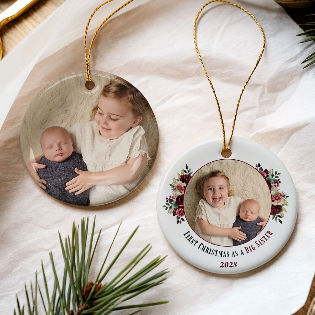 Big Sister Ornament, Personalized Promoted to Big Sister Photo Gift